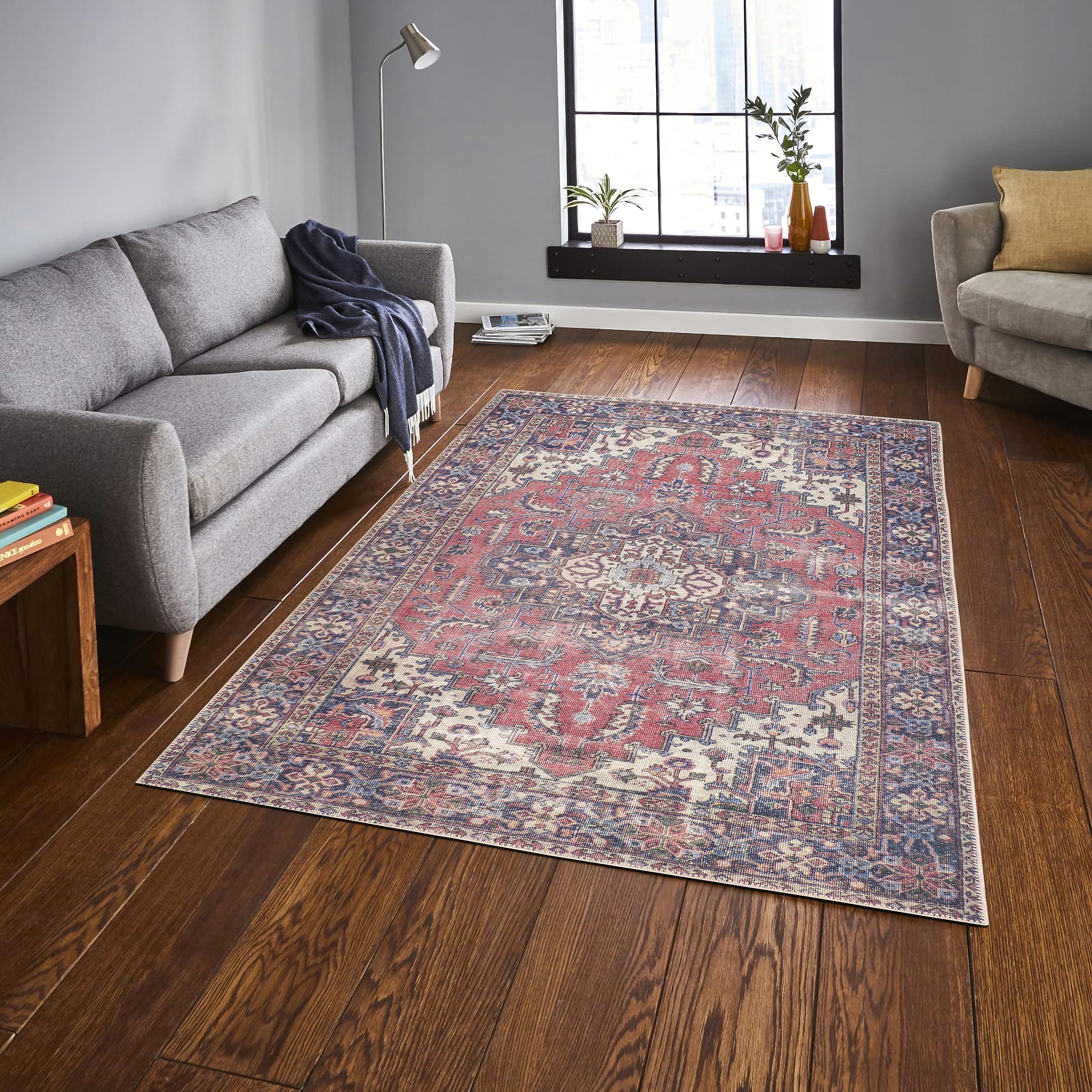 GLN Rugs Iznik - Machine Washable Area Rug - Multi Blue Home Rug