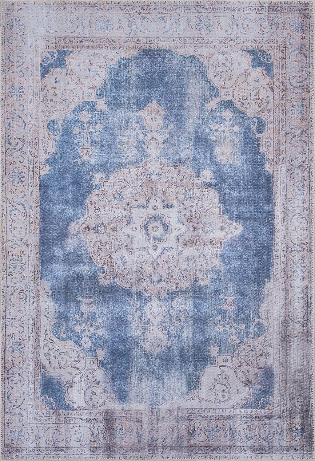GLN Rugs Akhira - Machine Washable Area Rug - Turkish Cream/Navy Home Rugs