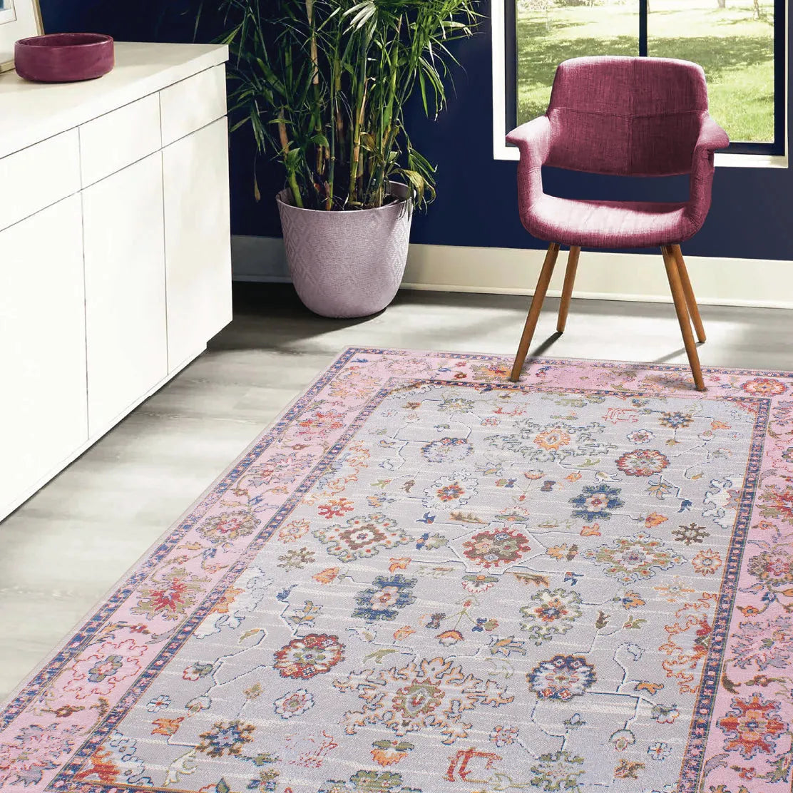 AYDER - Machine Washable Area Rug (Pink/Gray/Multicolor)