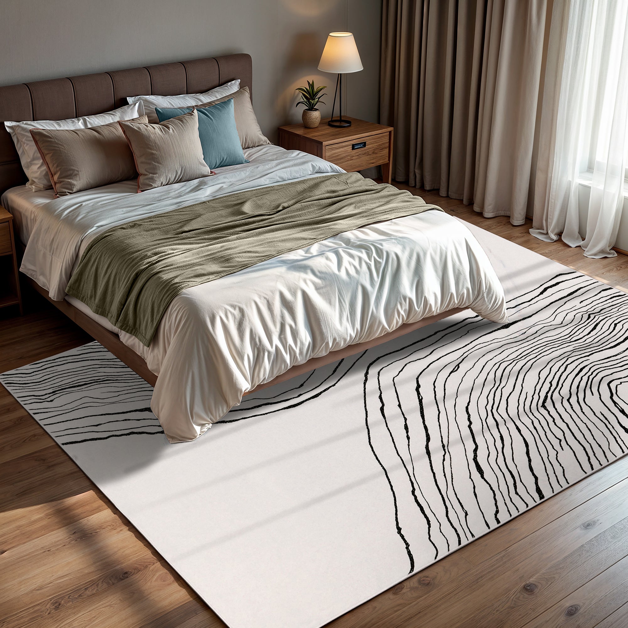 GLN Rugs Thassos - Machine Washable Area Rug - Beige/Black Home Rug