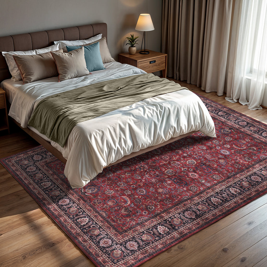 GLN Rugs Yildiz - Machine Washable Area Rug - Dark Red Home Rug