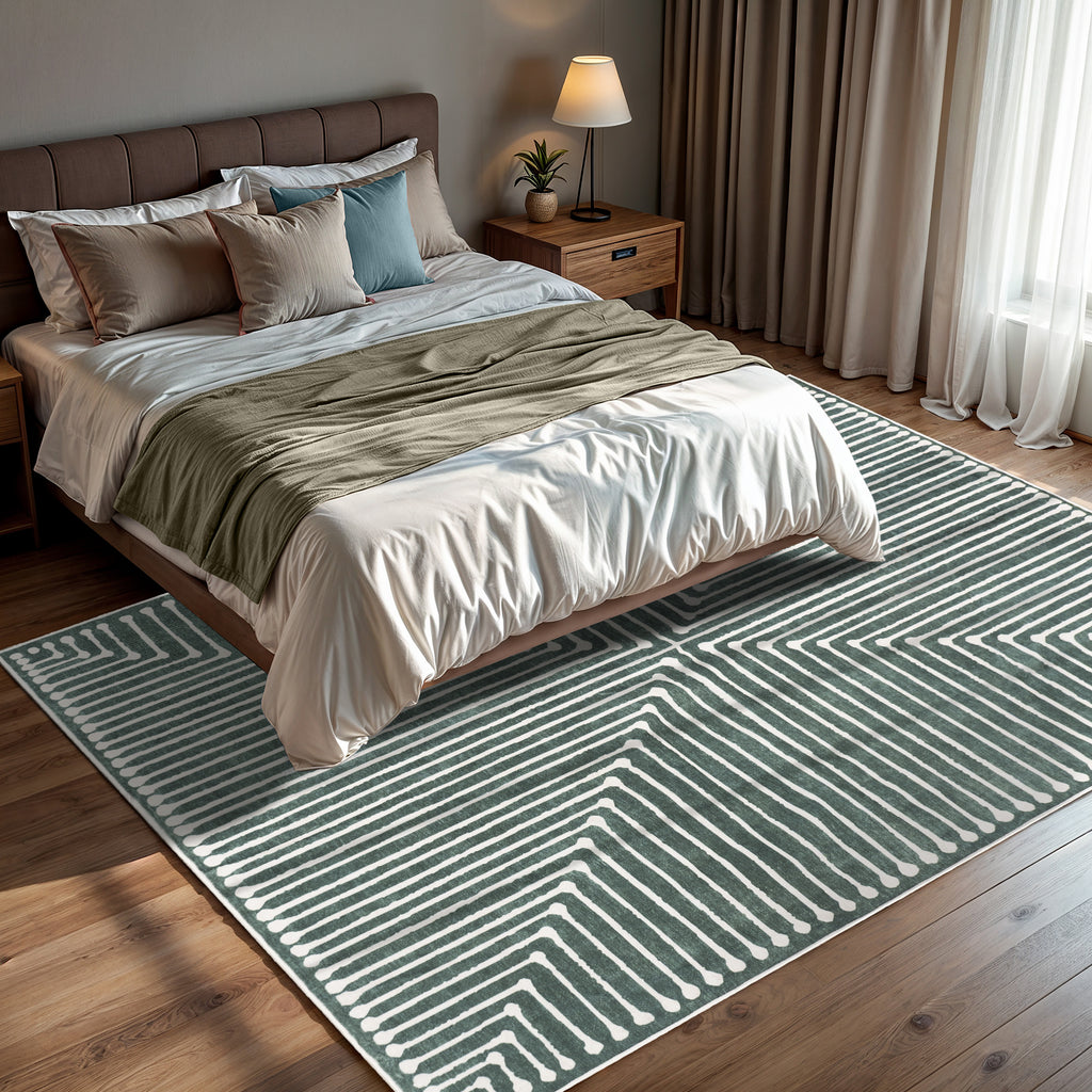 GLN Rugs Priene - Machine Washable Area Rug - Beige/Green Home Rug