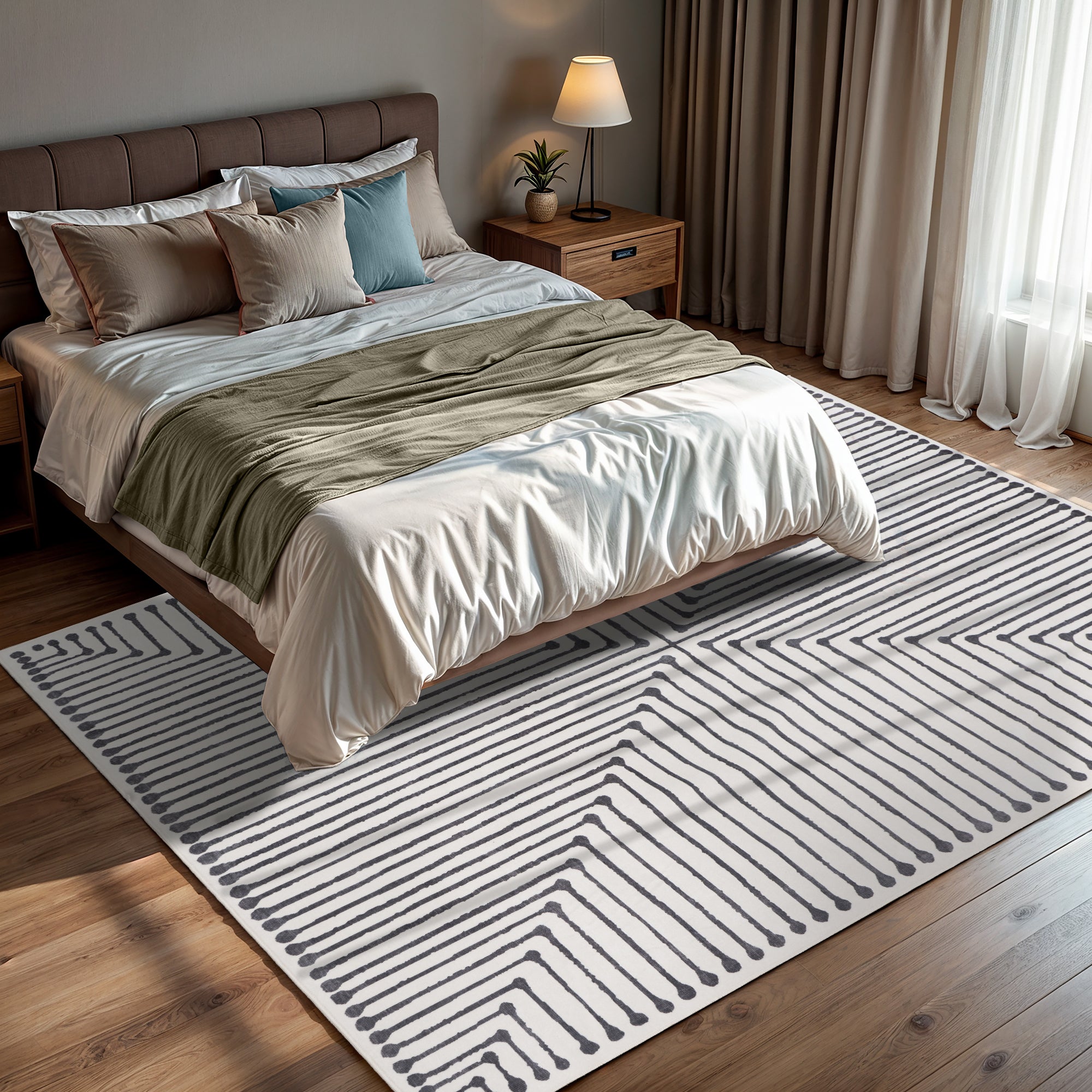 GLN Rugs Nysa - Machine Washable Area Rug - Black/Beige Home Rug