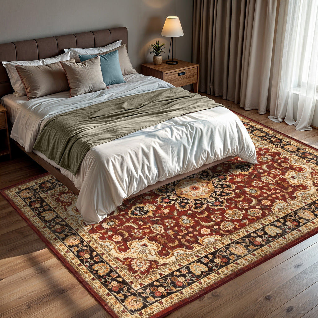 GLN Rugs Aphrodite - Machine Washable Area Rug - Red/Gold Home Rug