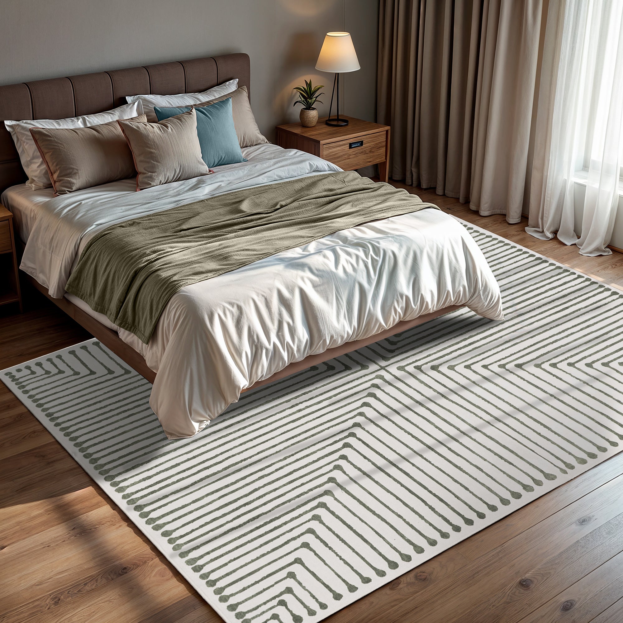 GLN Rugs Milet - Machine Washable Area Rug - Green/Beige Home Rug