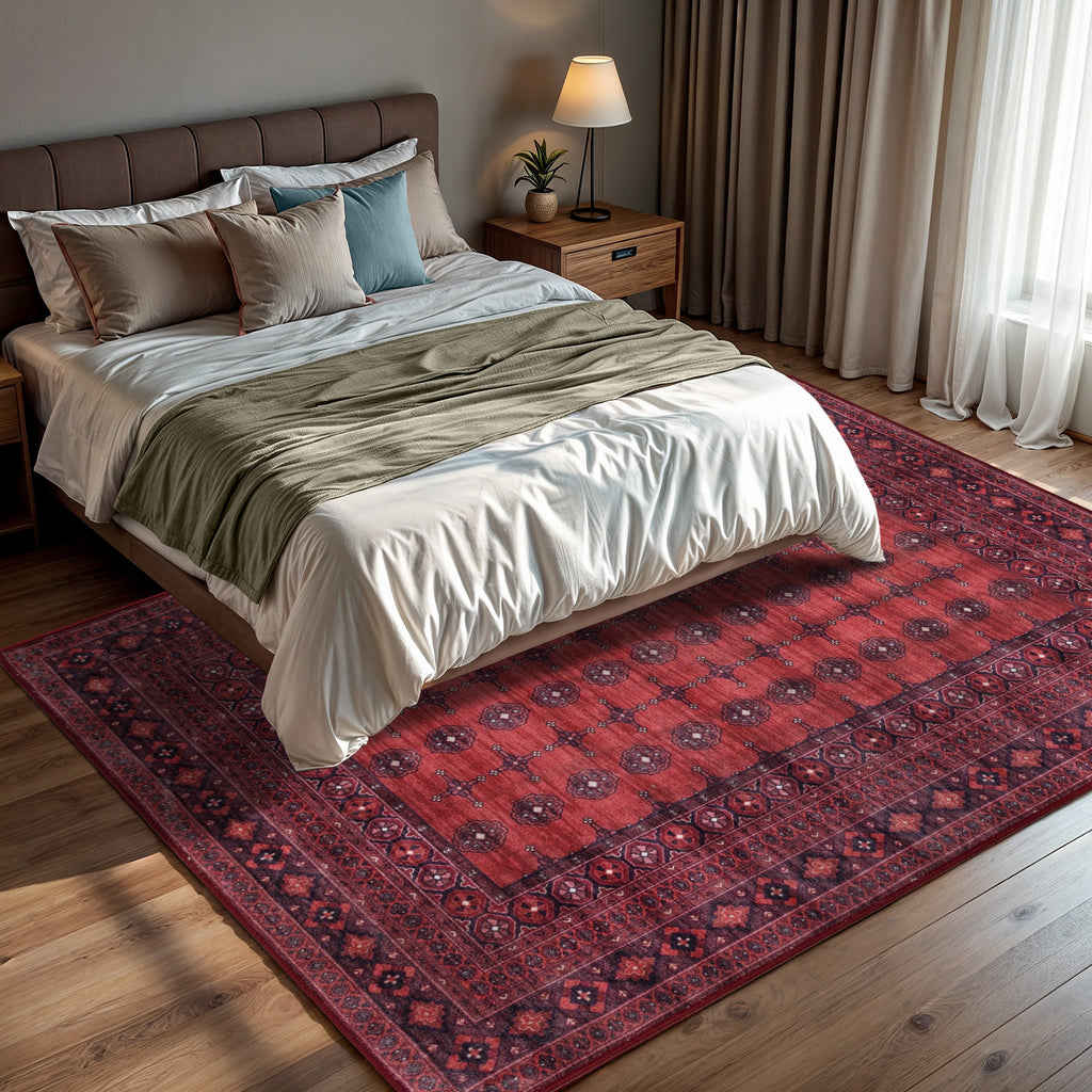 GLN Rugs Arcadia - Machine Washable Area Rug - Dark Red Home Rug
