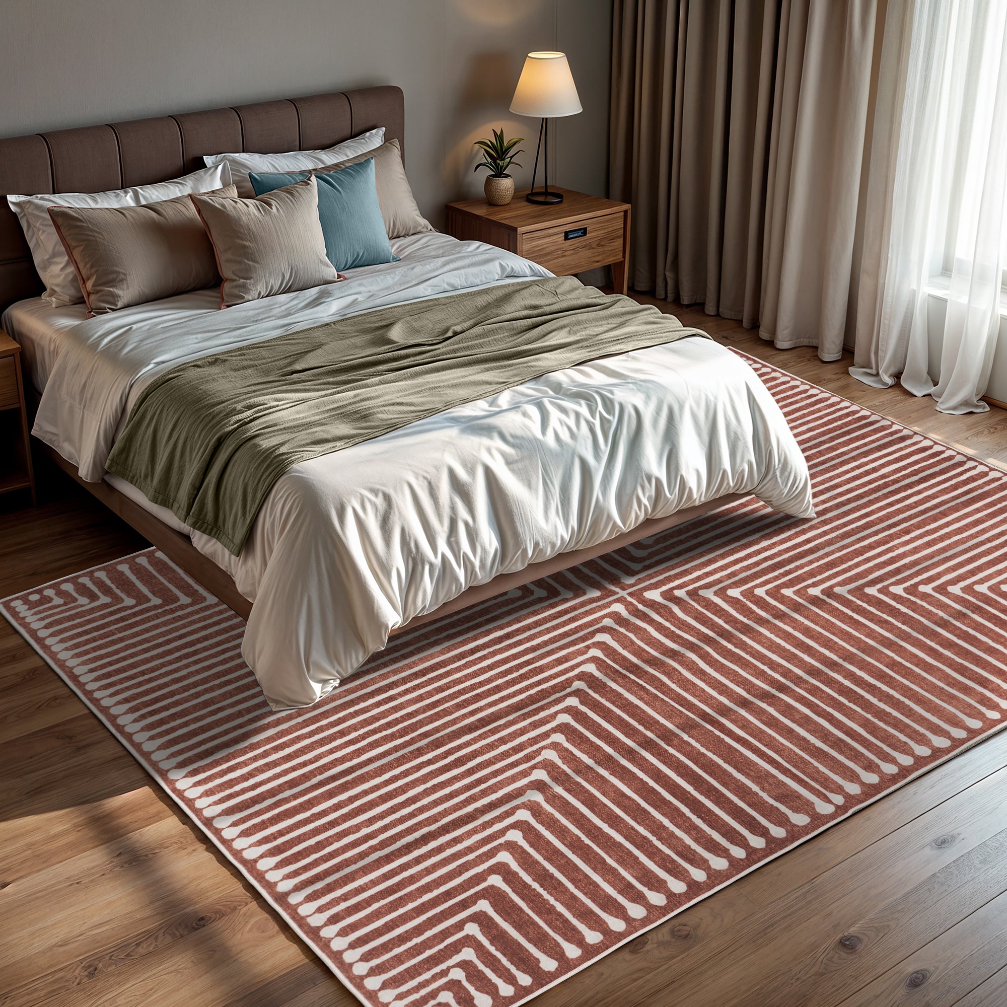 GLN Rugs Knidos - Machine Washable Area Rug - Beige/Orange Home Rug