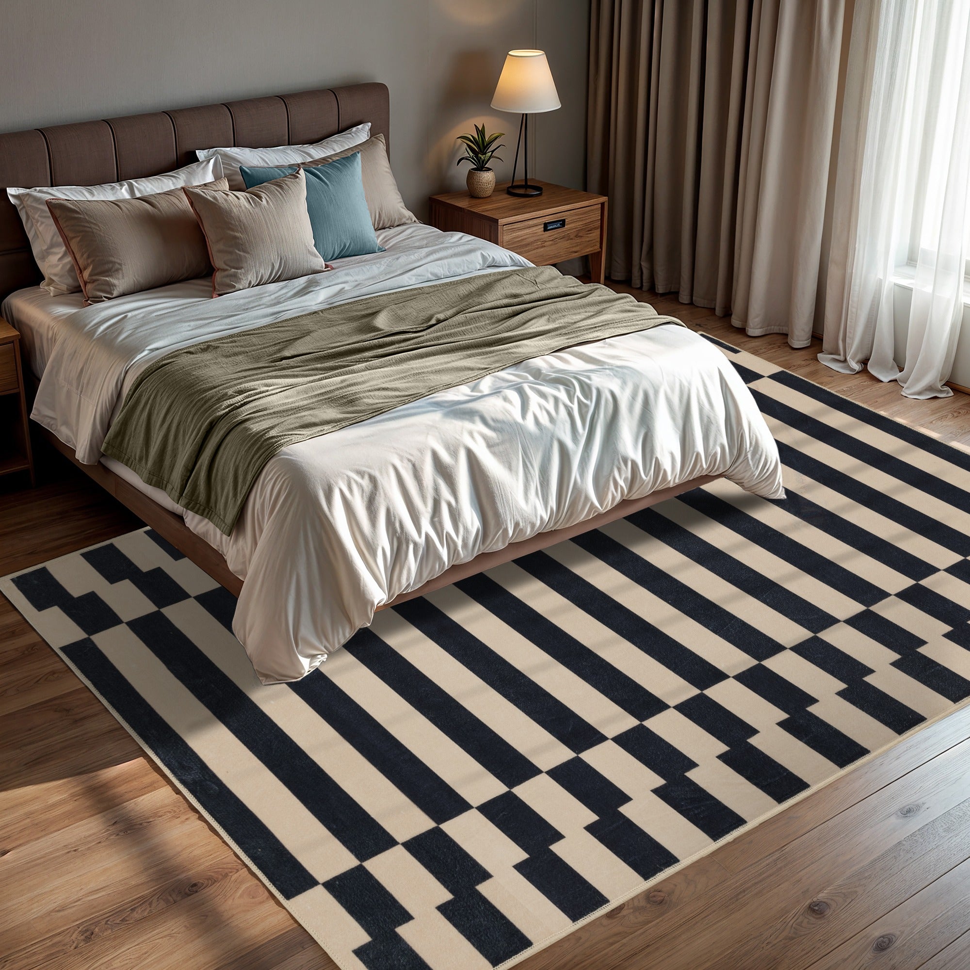 GLN Rugs Bodrum - Machine Washable Area Rug - Navy/Beige Home Rug