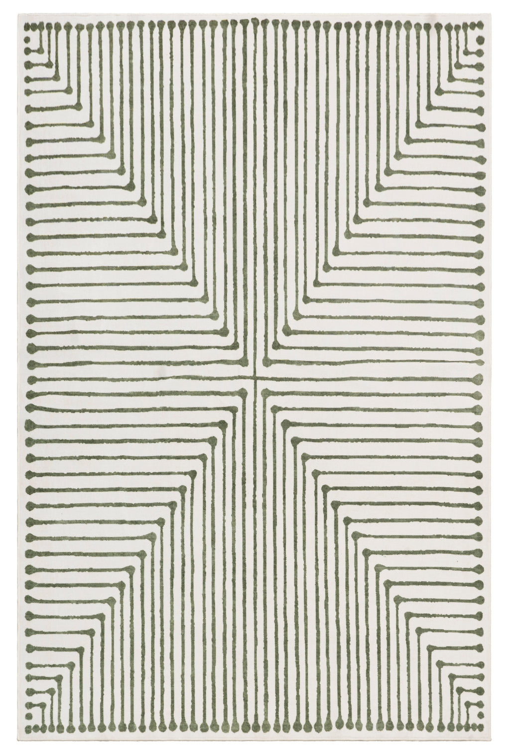 Geometric patterned rug with wavy lines on a white background