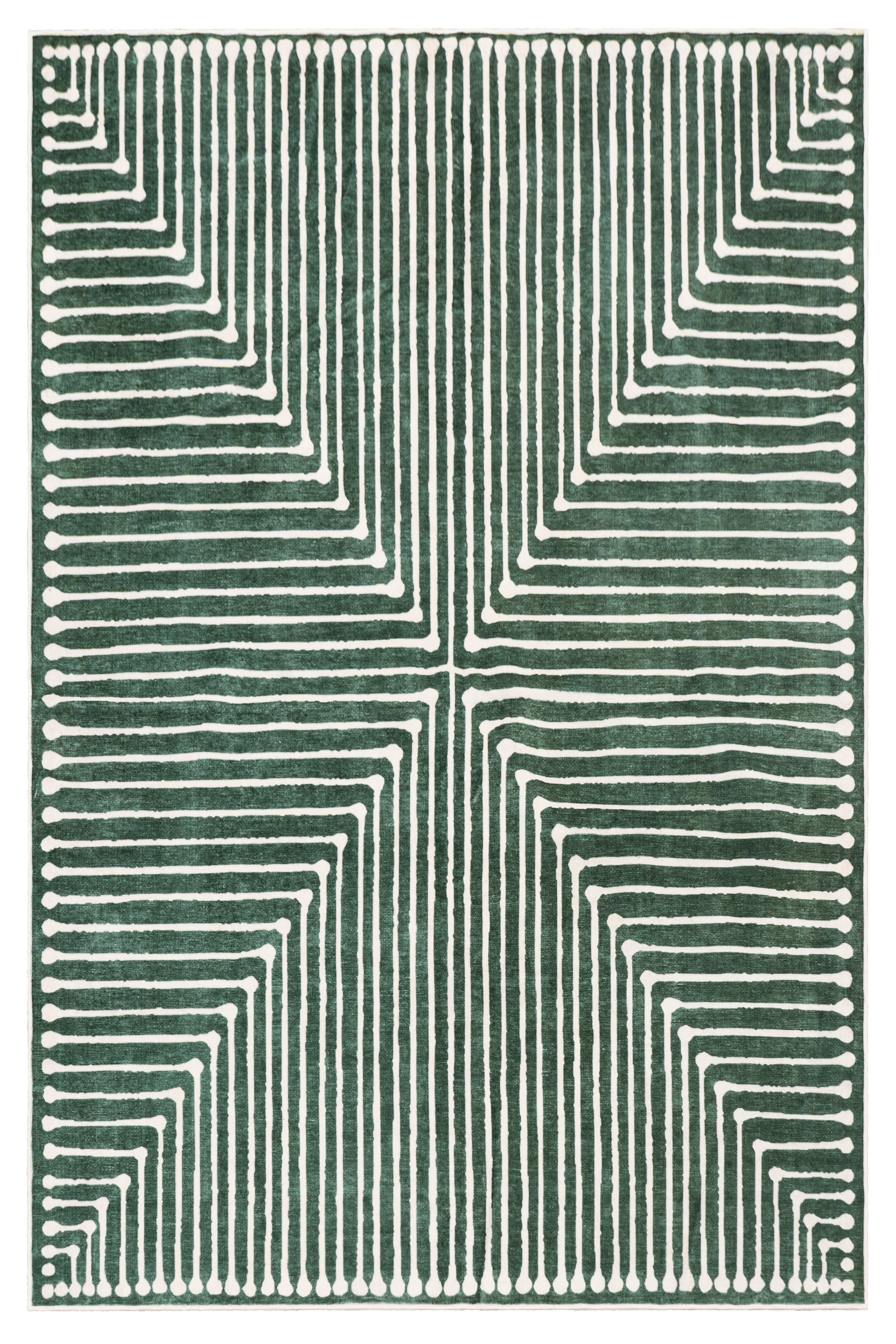 GLN Rugs Priene - Machine Washable Area Rug - Beige/Green Home Rug