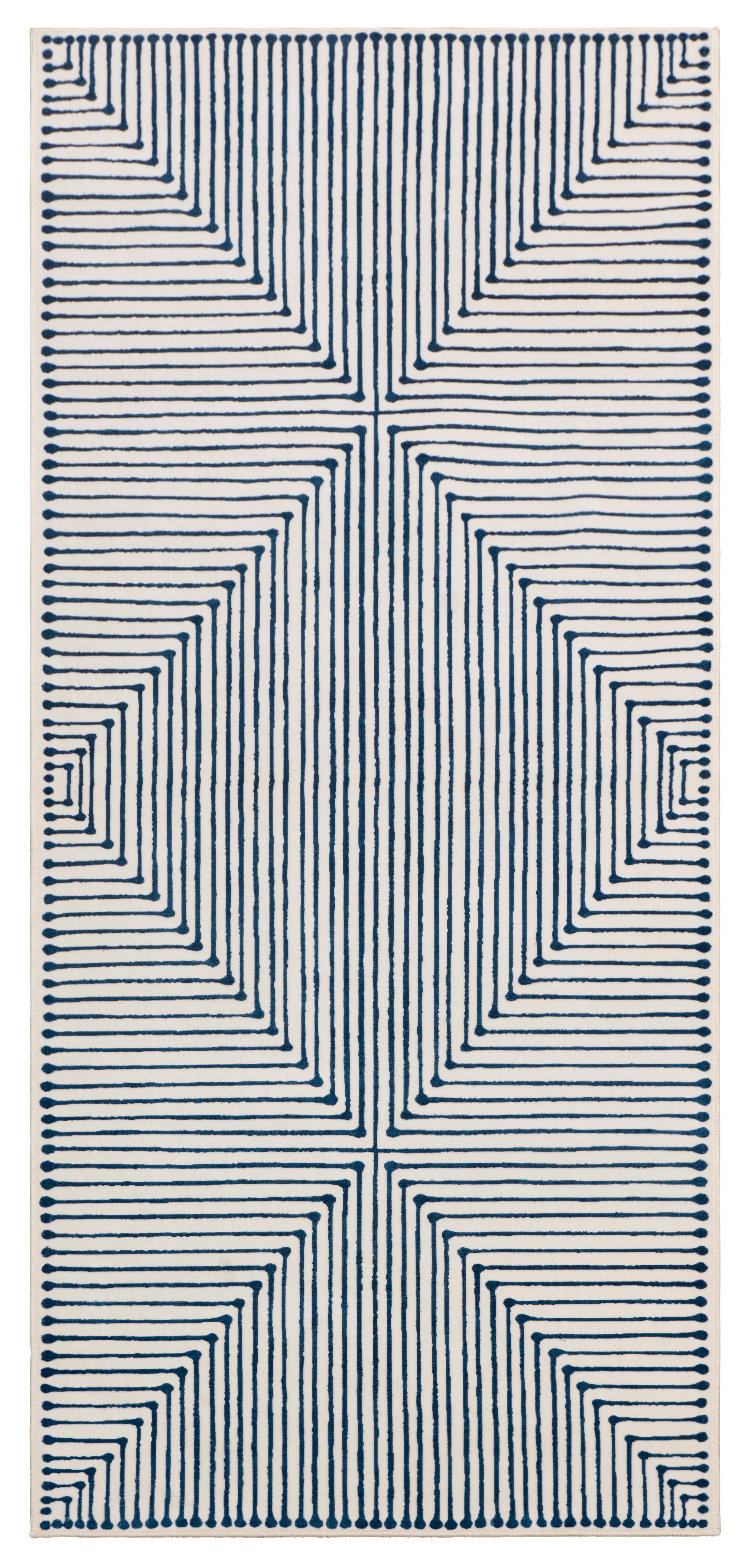 GLN Rugs Teos - Machine Washable Area Rug - Blue/Ivory Home Rug