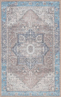 GLN Rugs Sinop - Machine Washable Area Rug - Brown/Blue Home Rug