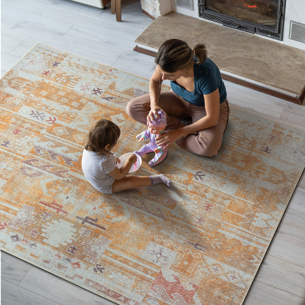 GLN Rugs Thebes - Machine Washable Area Rug - Turkish Yellow/Gray Home Rugs