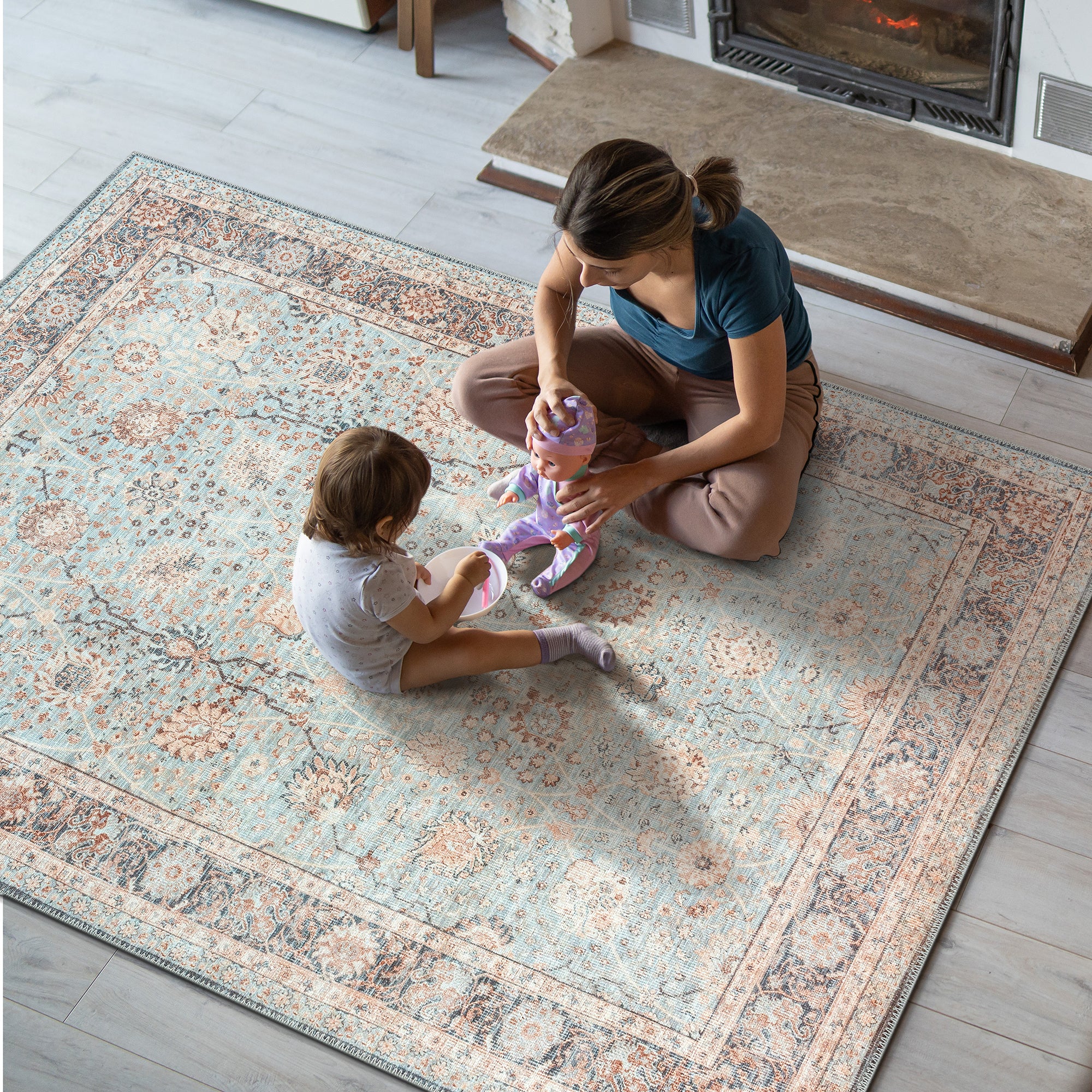 GLN Rugs Samarkand - Machine Washable Area Rug - Turkish Light Blue Home Rugs