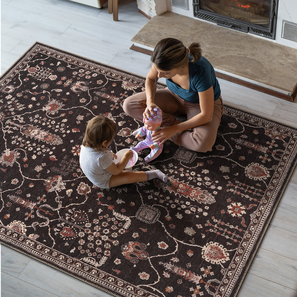 GLN Rugs Sumer - Machine Washable Area Rug - Turkish Black Home Rugs
