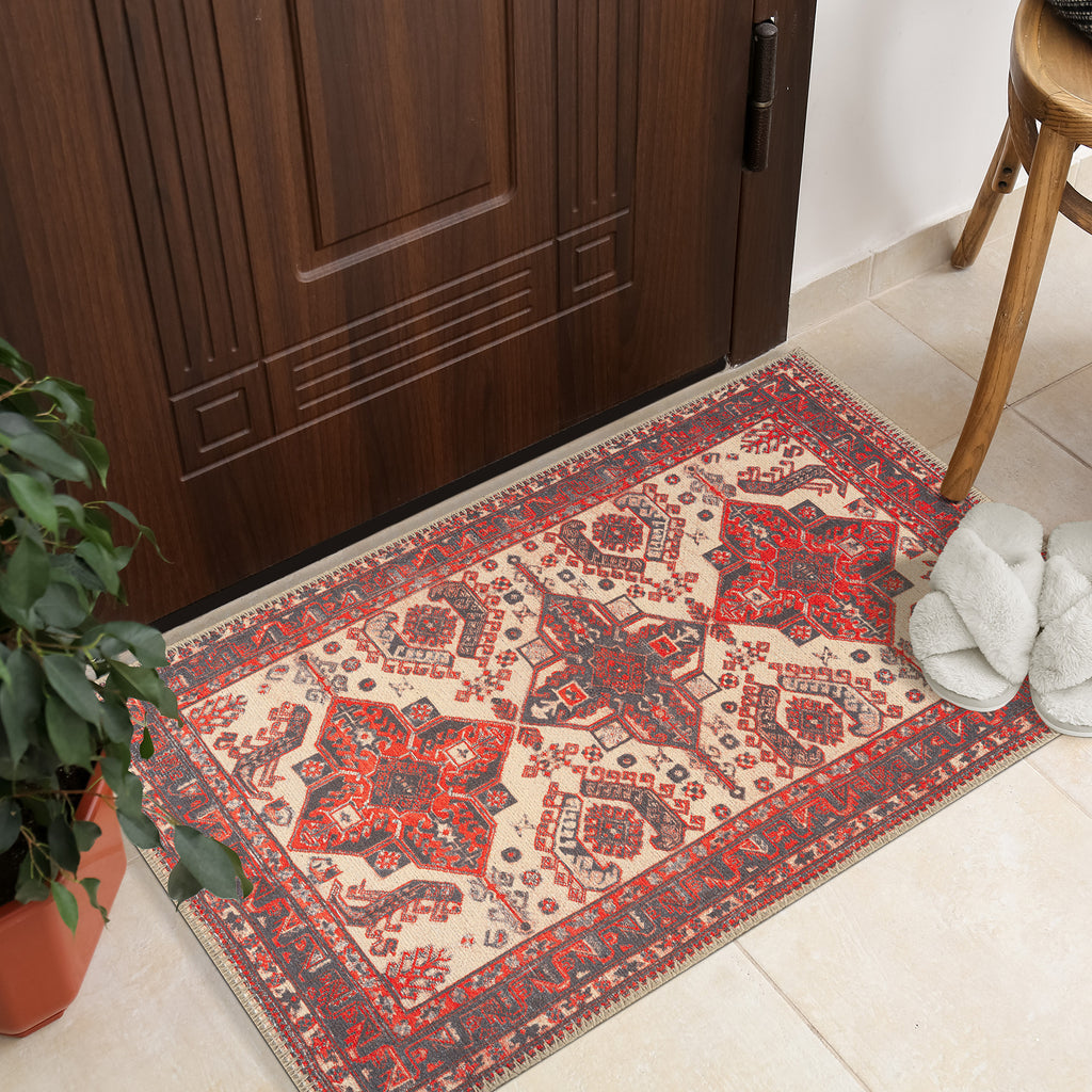 GLN Rugs Sparta - Machine Washable Area Rug - Turkish Red/Black Home Rugs