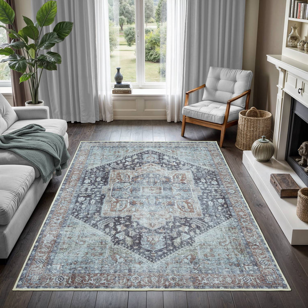 GLN Rugs Taxila - Machine Washable Area Rug - Turkish Brown/Gray Home Rugs