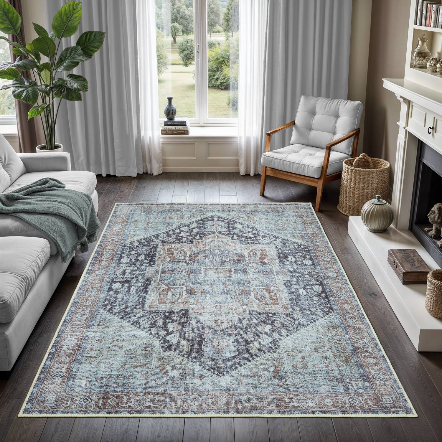 GLN Rugs Taxila - Machine Washable Area Rug - Turkish Brown/Gray Home Rugs