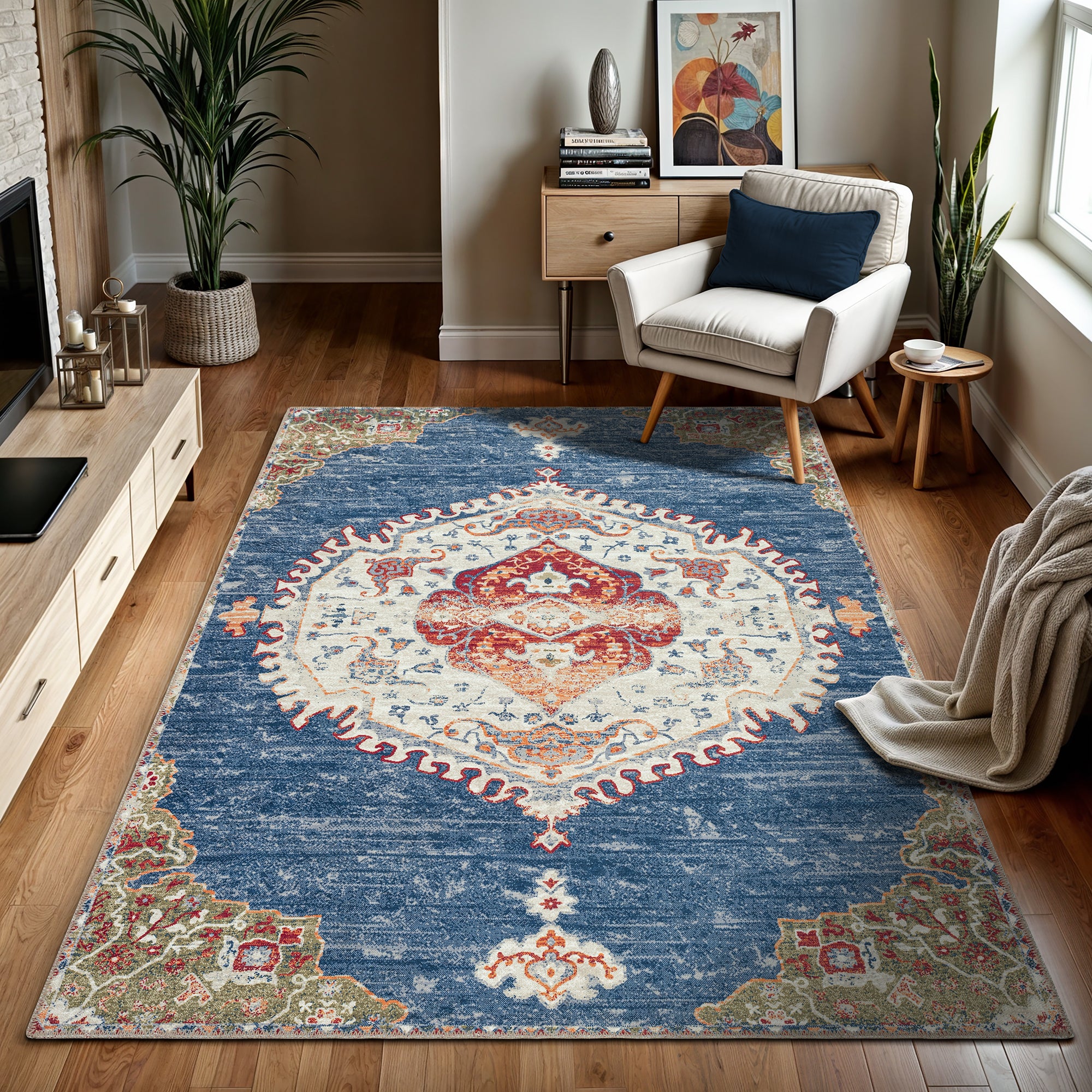 GLN Rugs Anatolium - Machine Washable Area Rug - Turkish Blue Home Rugs