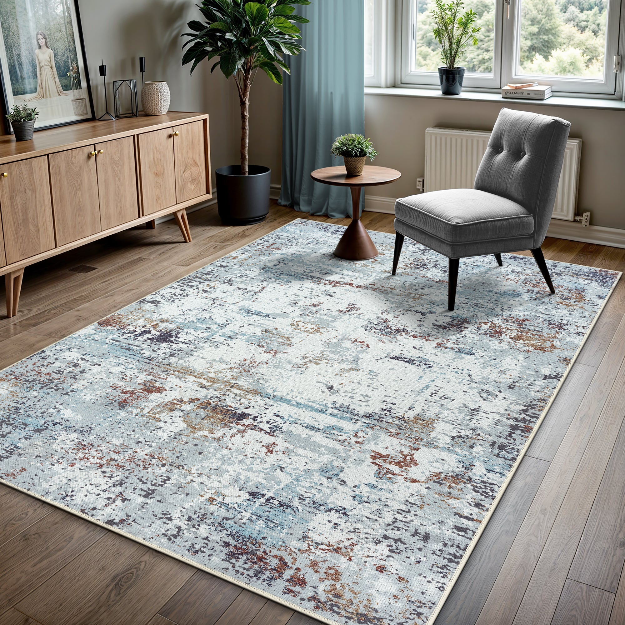 GLN Rugs Pamuk - Machine Washable Area Rug - Abstract Grey Home Rugs