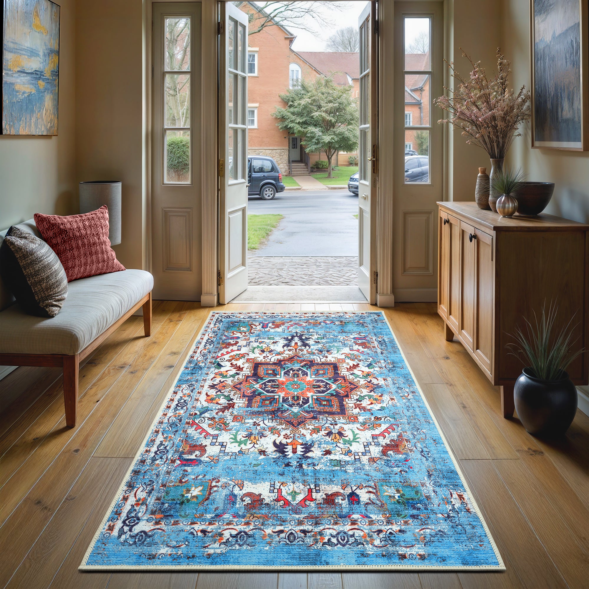 GLN Rugs Narli - Machine Washable Area Rug - Turkish Blue Home Rugs