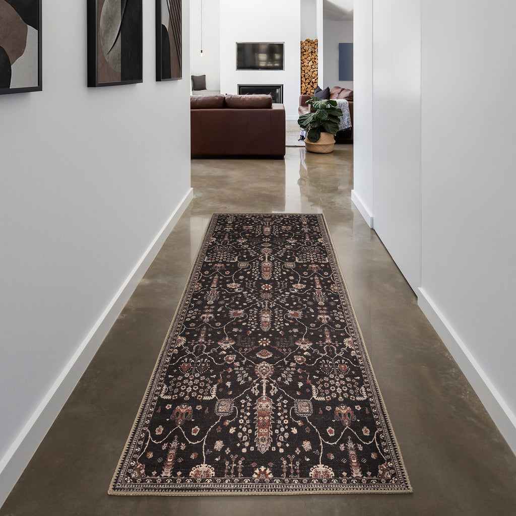 GLN Rugs Sumer - Machine Washable Area Rug - Turkish Black Home Rugs