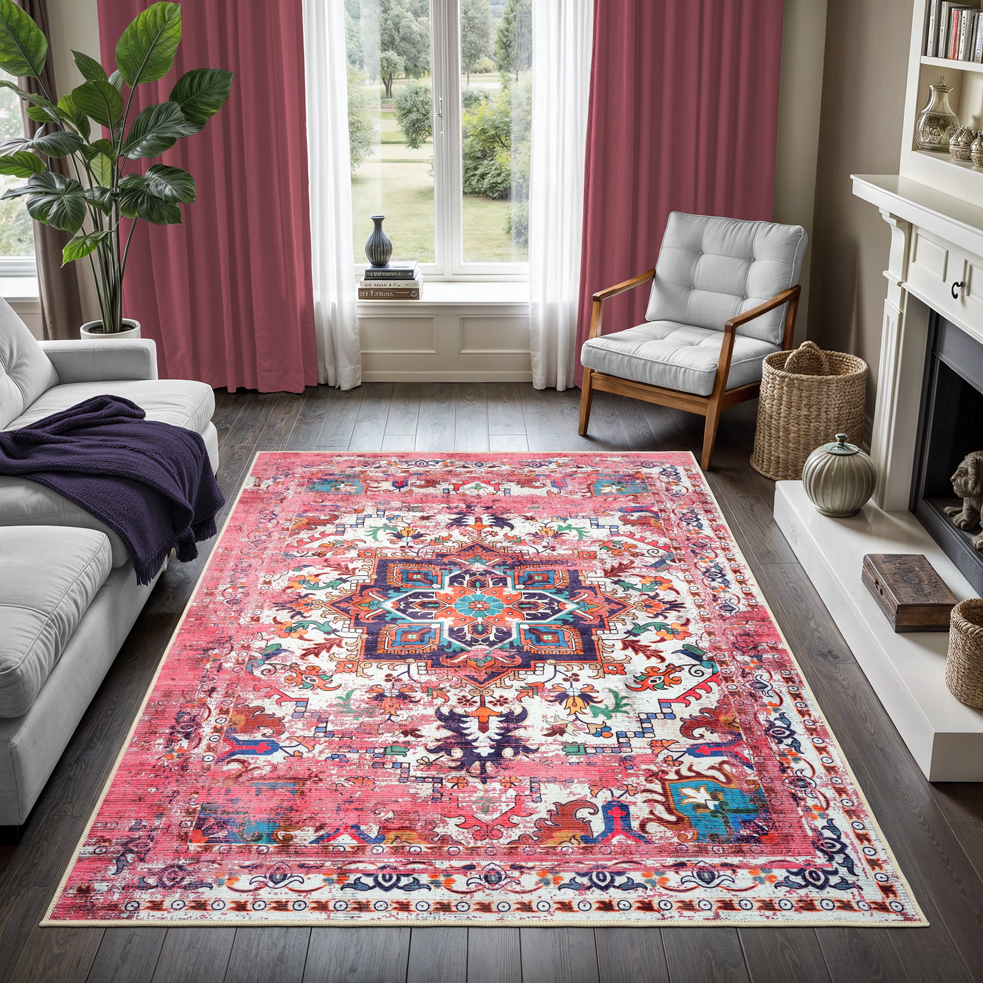 GLN Rugs Serik - Machine Washable Area Rug - Turkish Pink Home Rugs