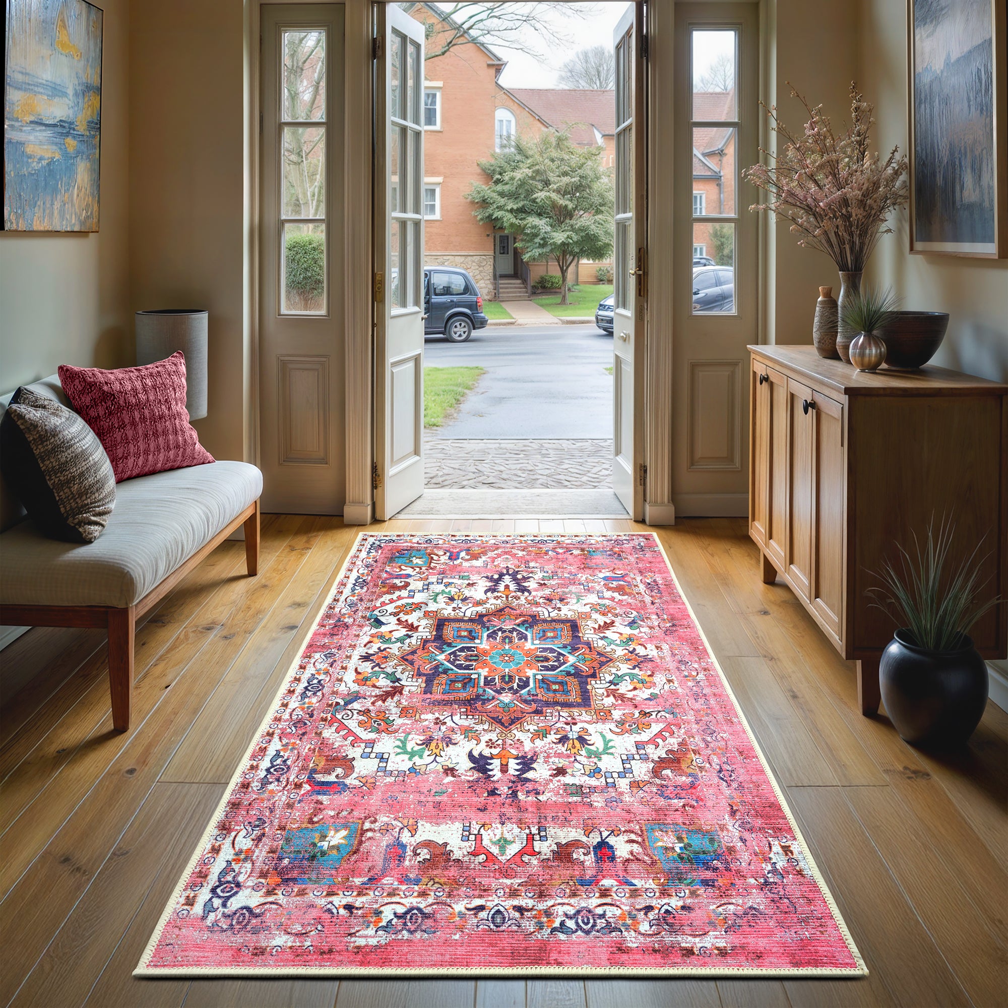 GLN Rugs Serik - Machine Washable Area Rug - Turkish Pink Home Rugs