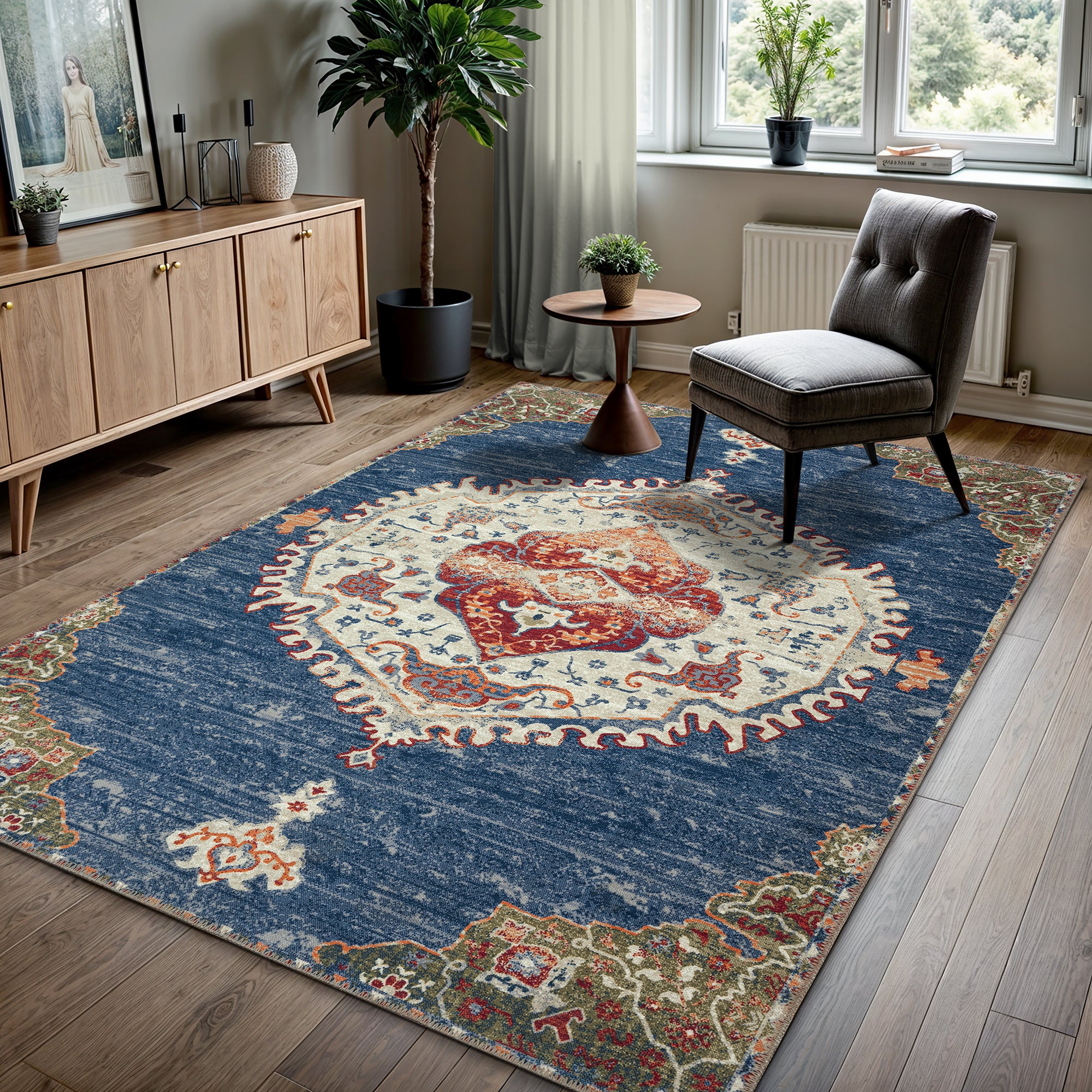 GLN Rugs Anatolium - Machine Washable Area Rug - Turkish Blue Home Rugs