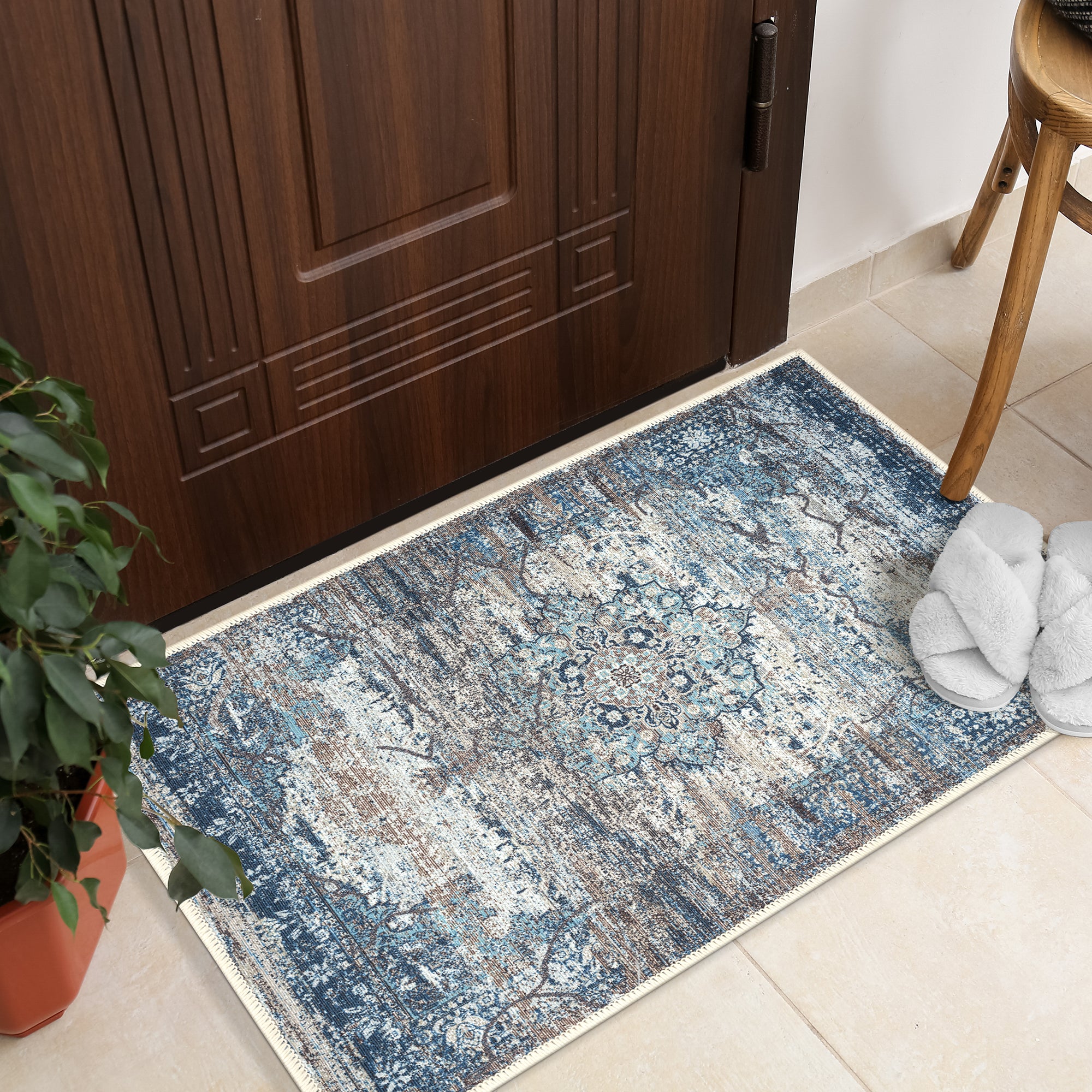 GLN Rugs Kumbet - Machine Washable Area Rug - Turkish Blue Home Rugs