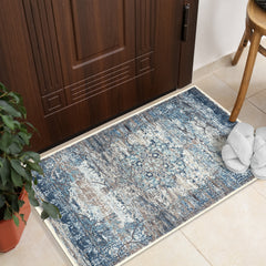 GLN Rugs Kumbet - Machine Washable Area Rug - Turkish Blue Home Rugs ikinci resim