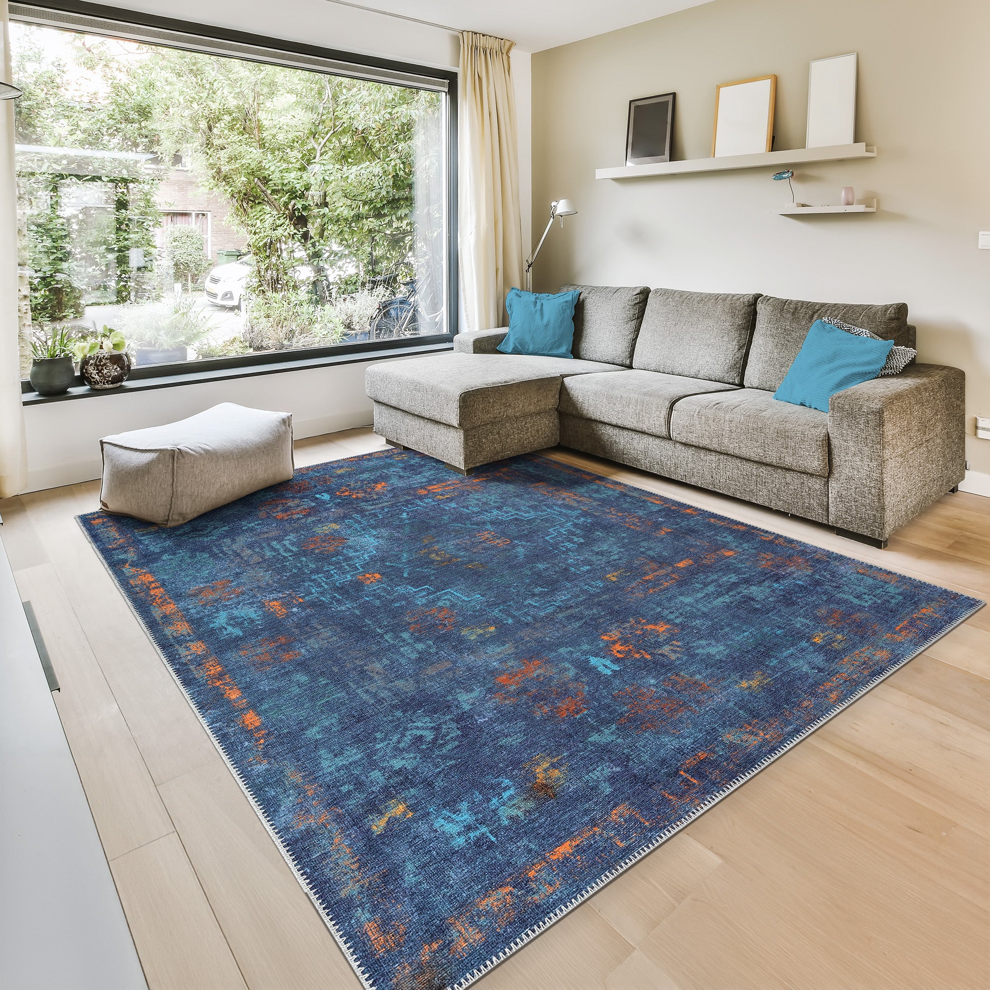 GLN Rugs Atlantis - Machine Washable Area Rug - Abstract Dark Blue Home Rugs