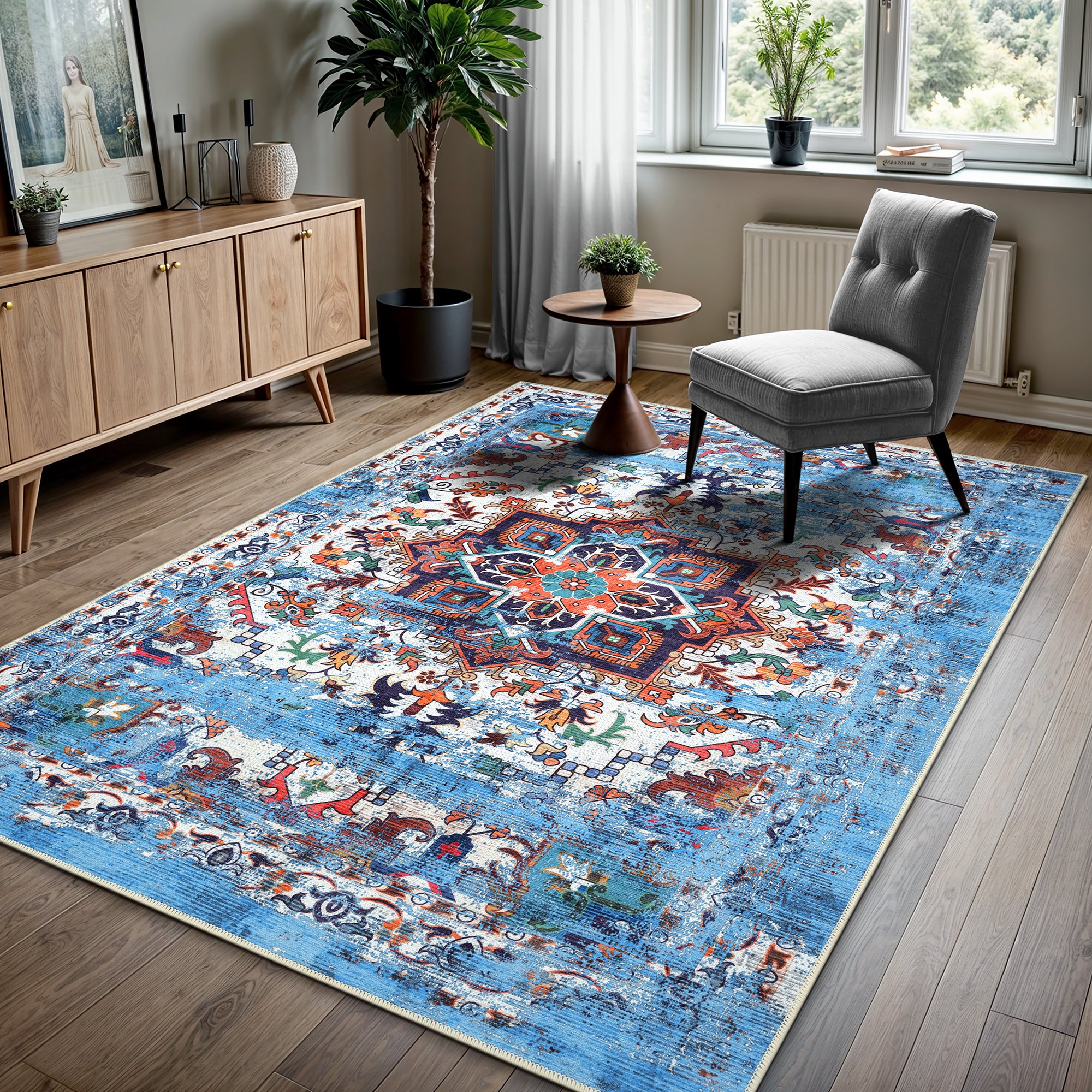 GLN Rugs Narli - Machine Washable Area Rug - Turkish Blue Home Rugs