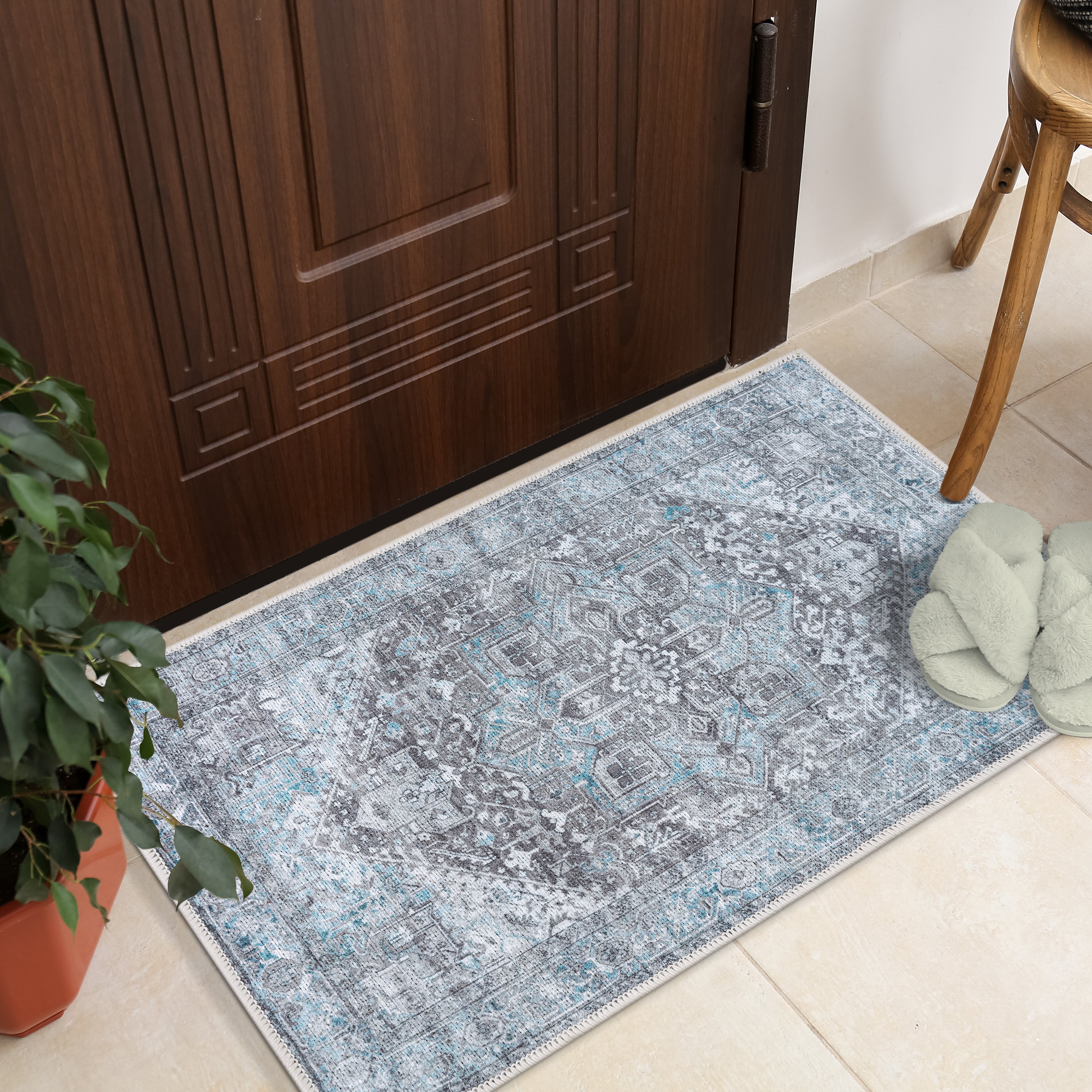 GLN Rugs Memphis - Machine Washable Area Rug - Turkish Ice Blue/Gray Home Rugs