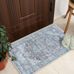 GLN Rugs Memphis - Machine Washable Area Rug - Turkish Ice Blue/Gray Home Rugs ikinci resim