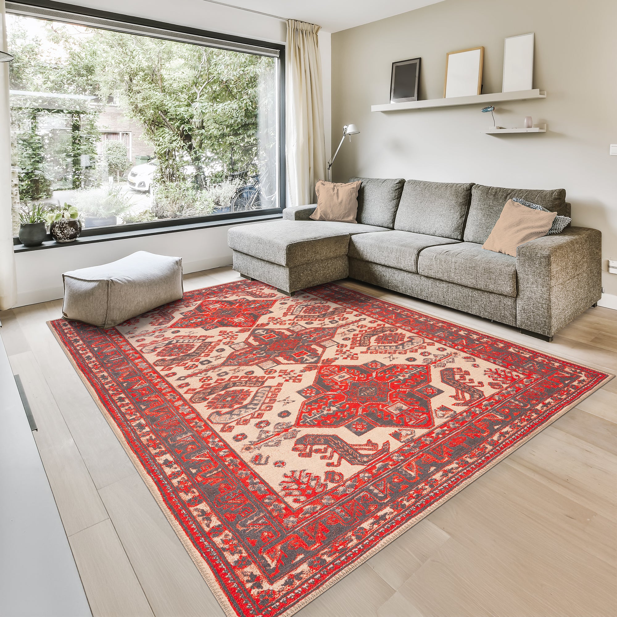 GLN Rugs Sparta - Machine Washable Area Rug - Turkish Red/Black Home Rugs