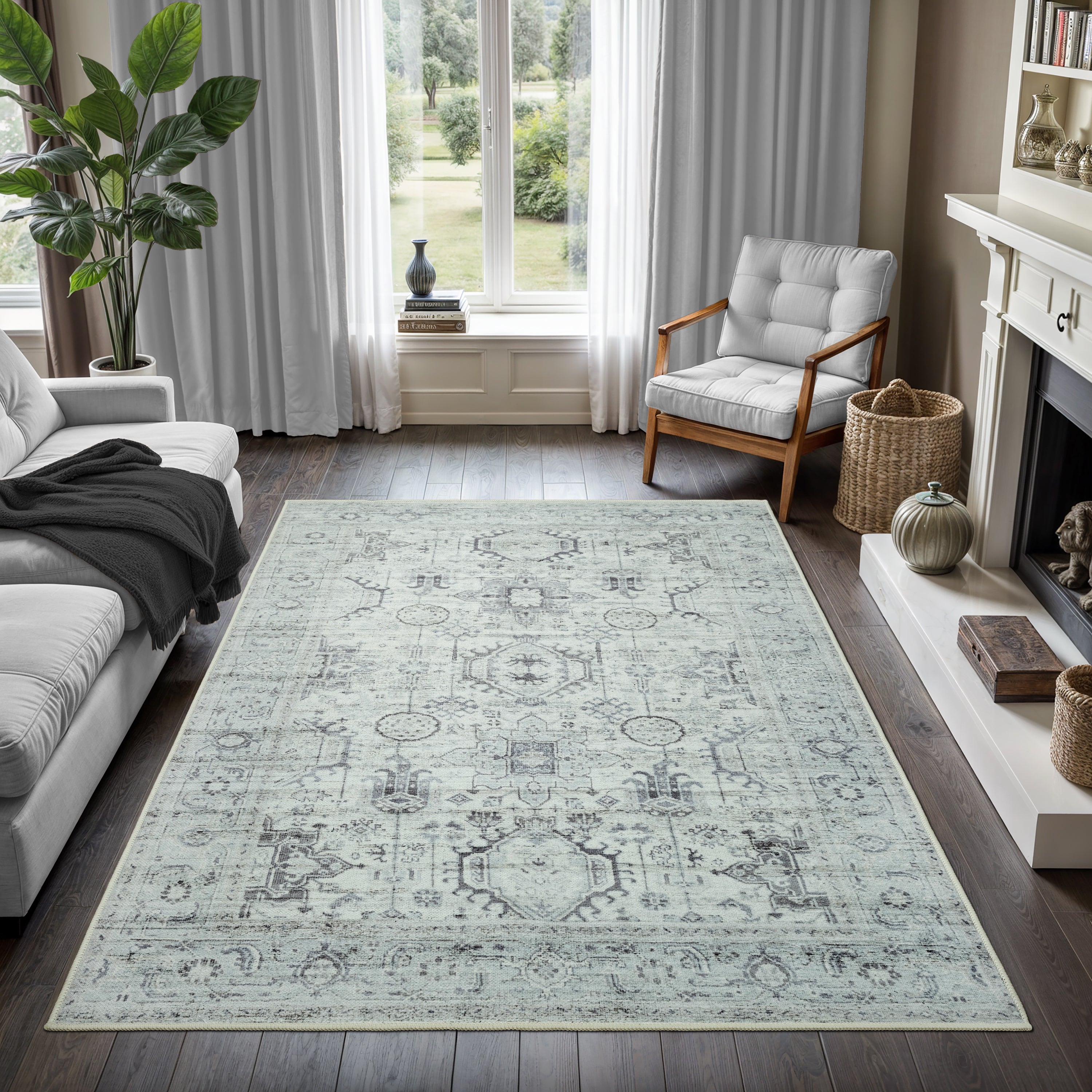 GLN Rugs Palmyra - Machine Washable Area Rug - Turkish Gray Home Rugs