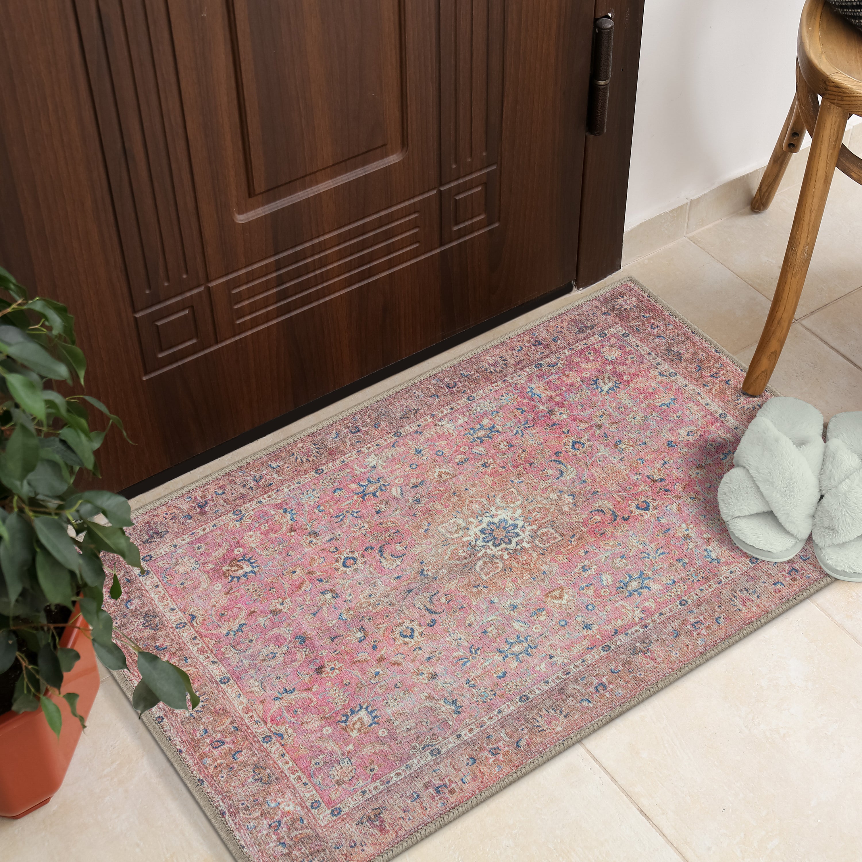 GLN Rugs Camelot - Machine Washable Area Rug - Turkish Pink/Coral Home Rugs