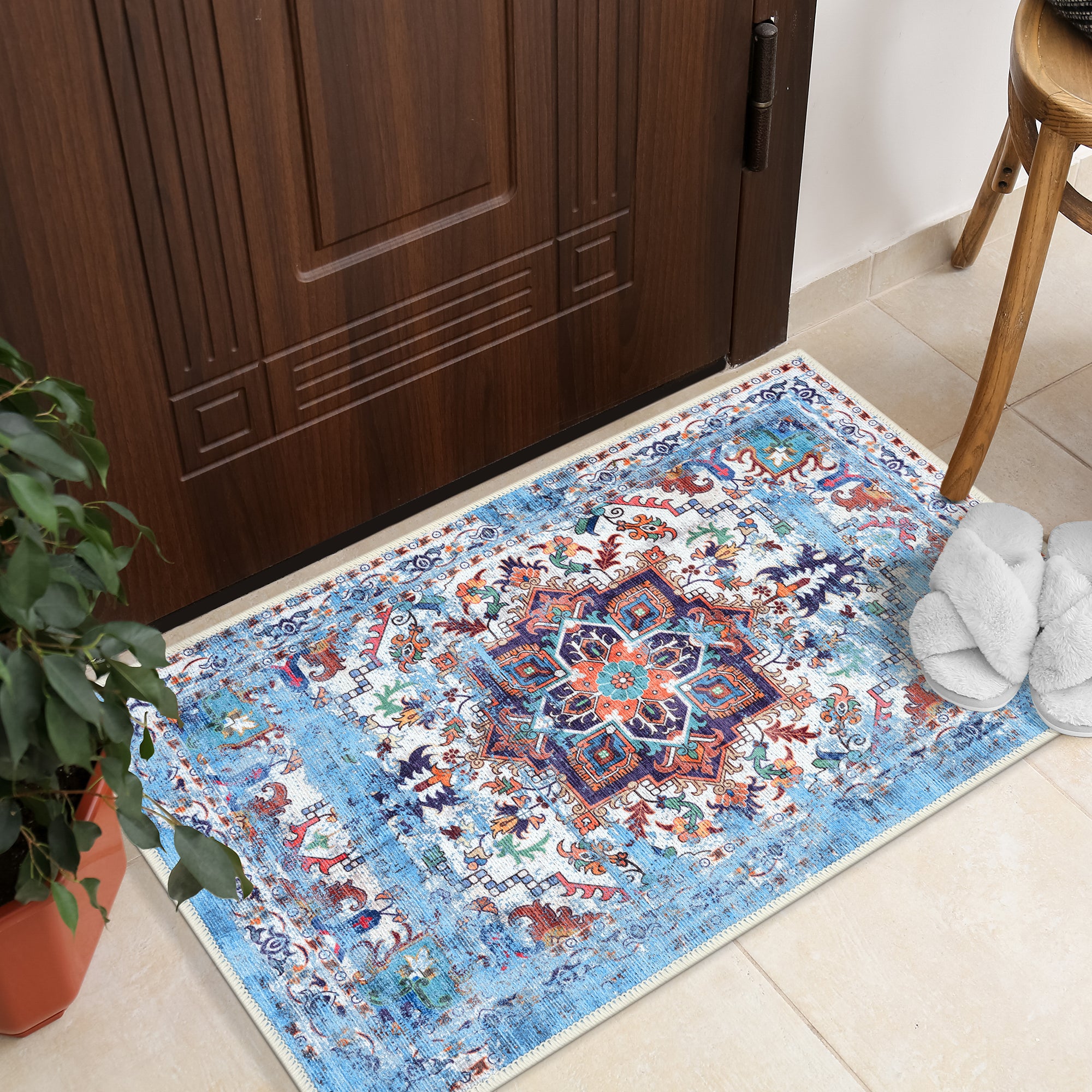 GLN Rugs Narli - Machine Washable Area Rug - Turkish Blue Home Rugs