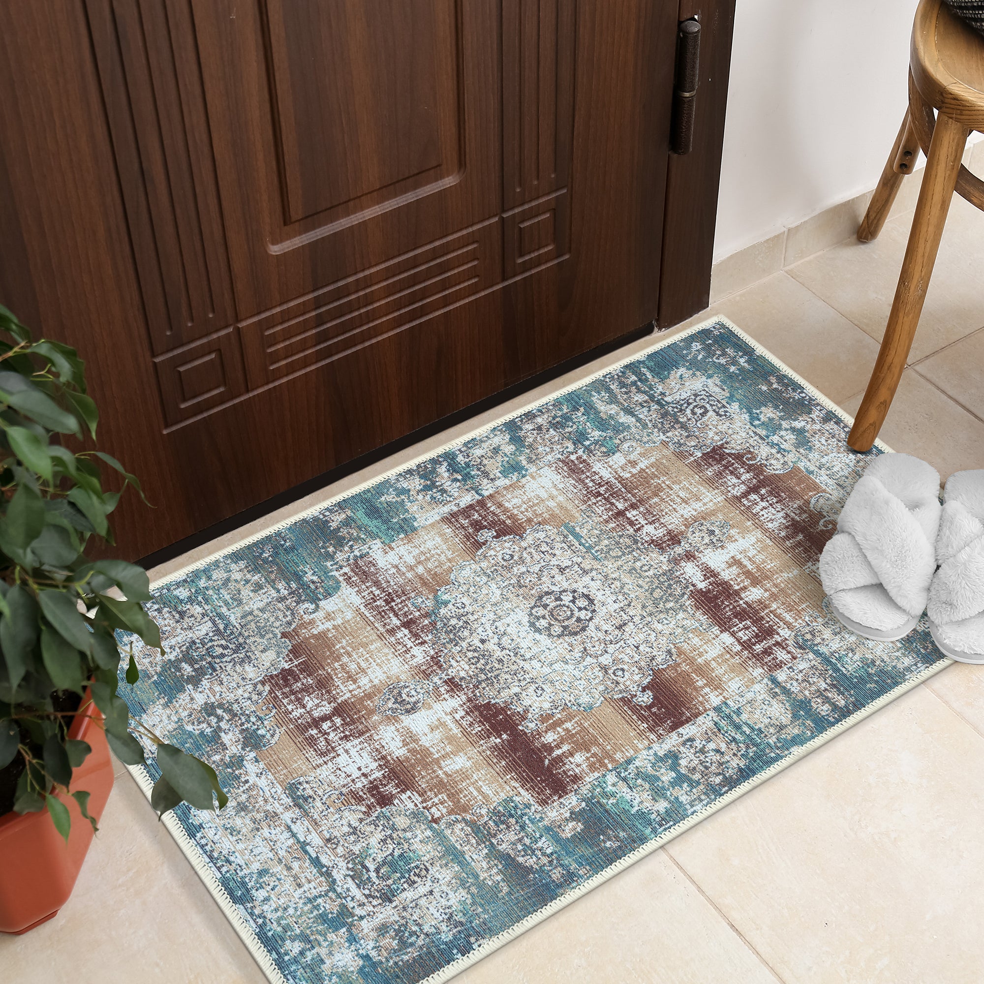 GLN Rugs Agean - Machine Washable Area Rug - Turkish Blue Home Rugs