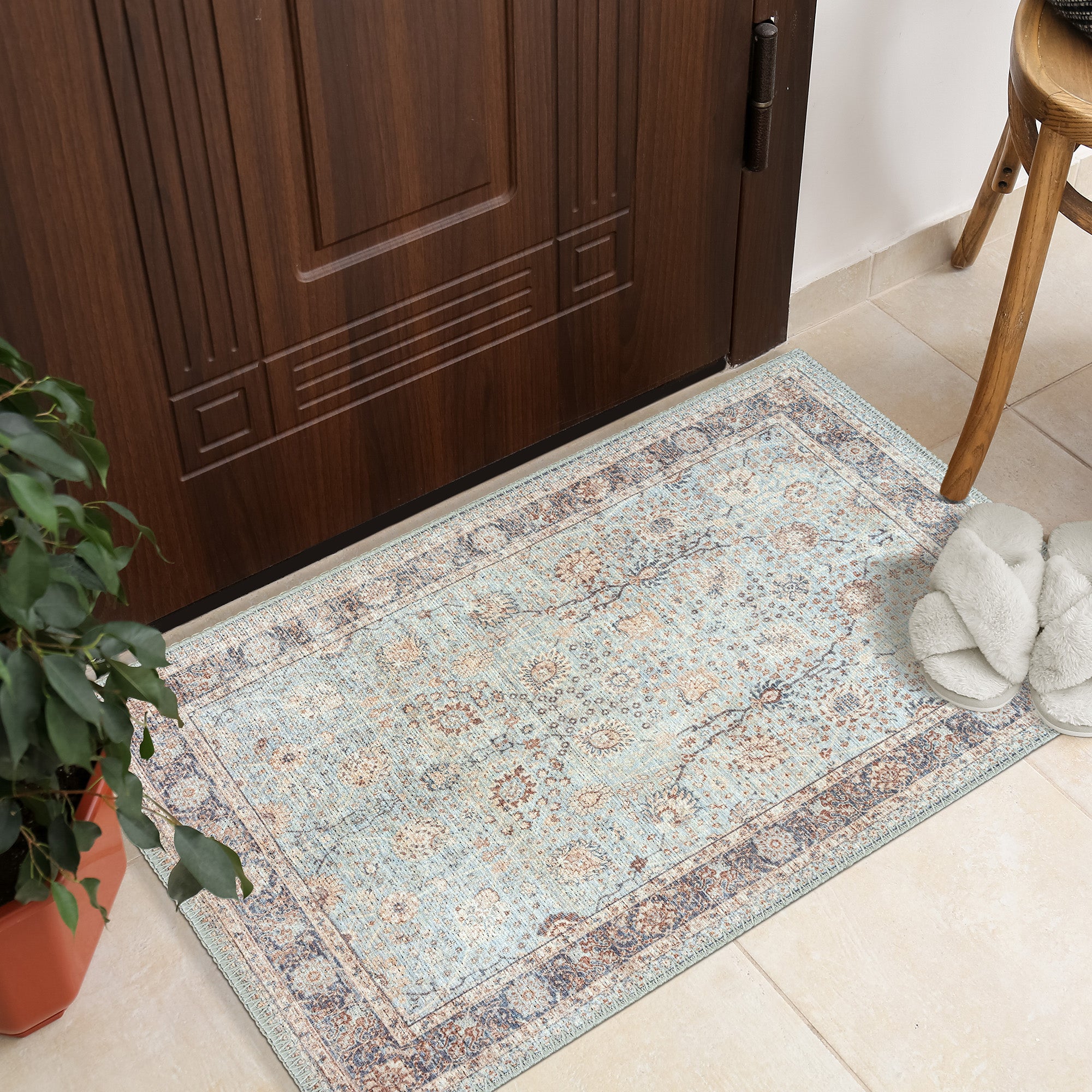 GLN Rugs Samarkand - Machine Washable Area Rug - Turkish Light Blue Home Rugs