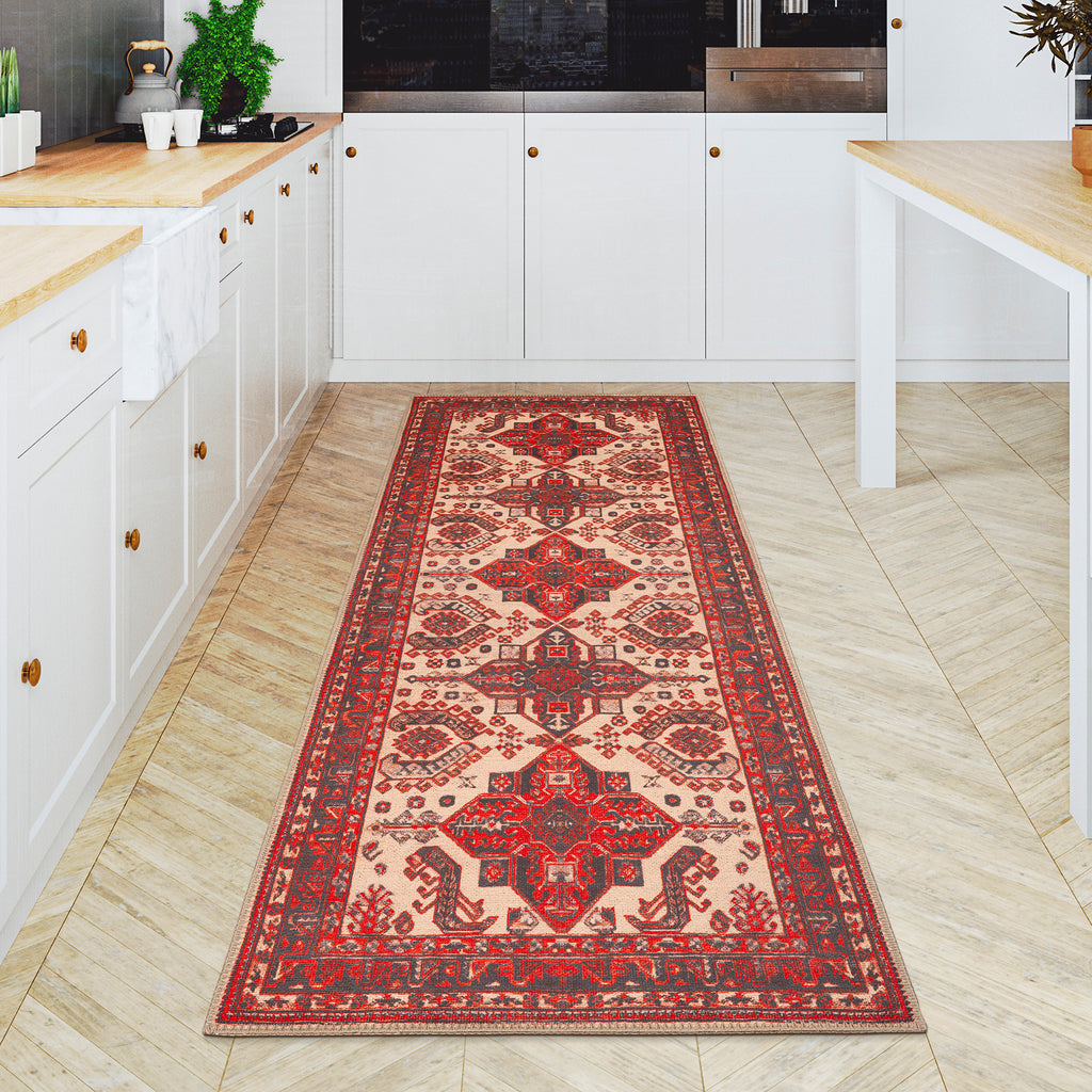 GLN Rugs Sparta - Machine Washable Area Rug - Turkish Red/Black Home Rugs