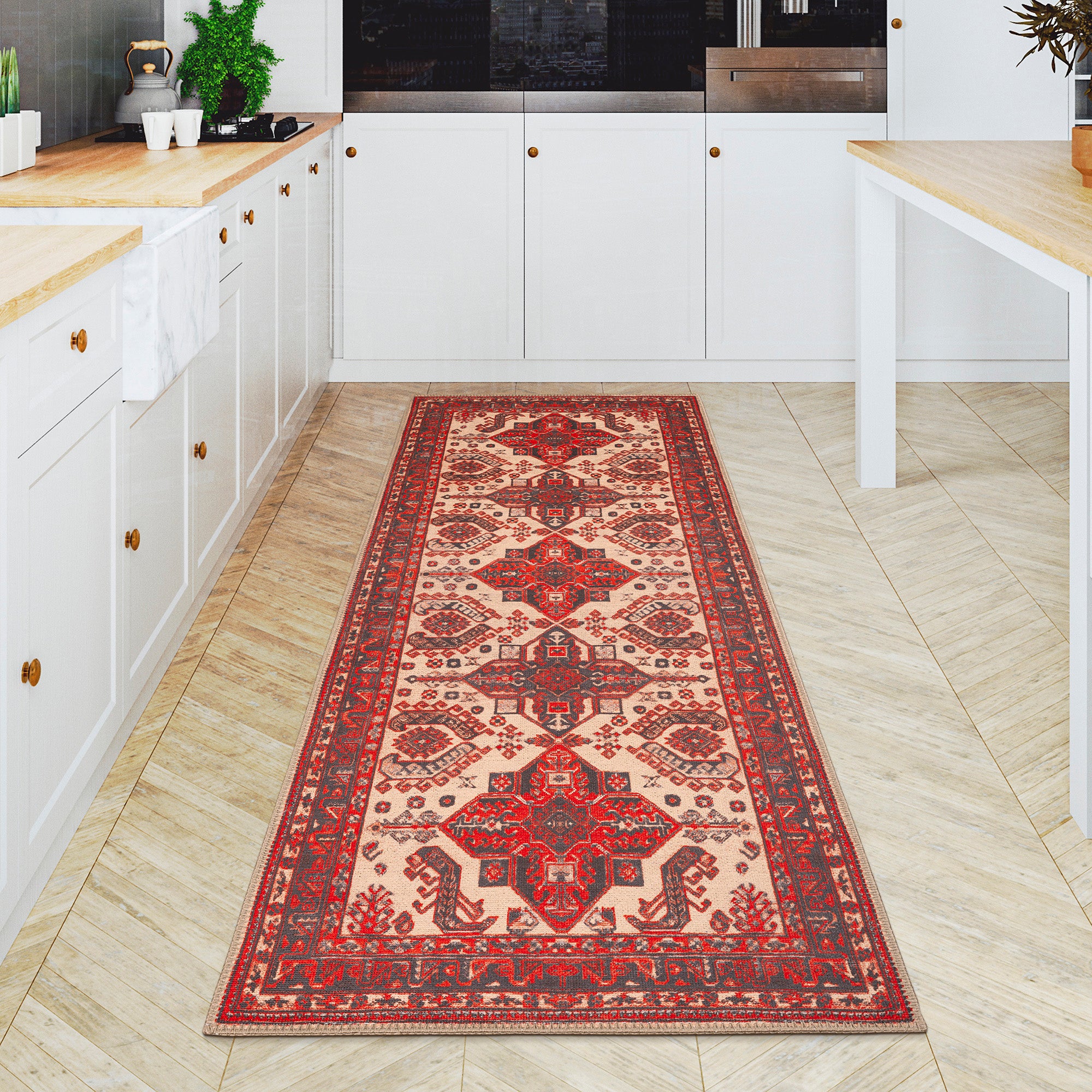 GLN Rugs Sparta - Machine Washable Area Rug - Turkish Red/Black Home Rugs