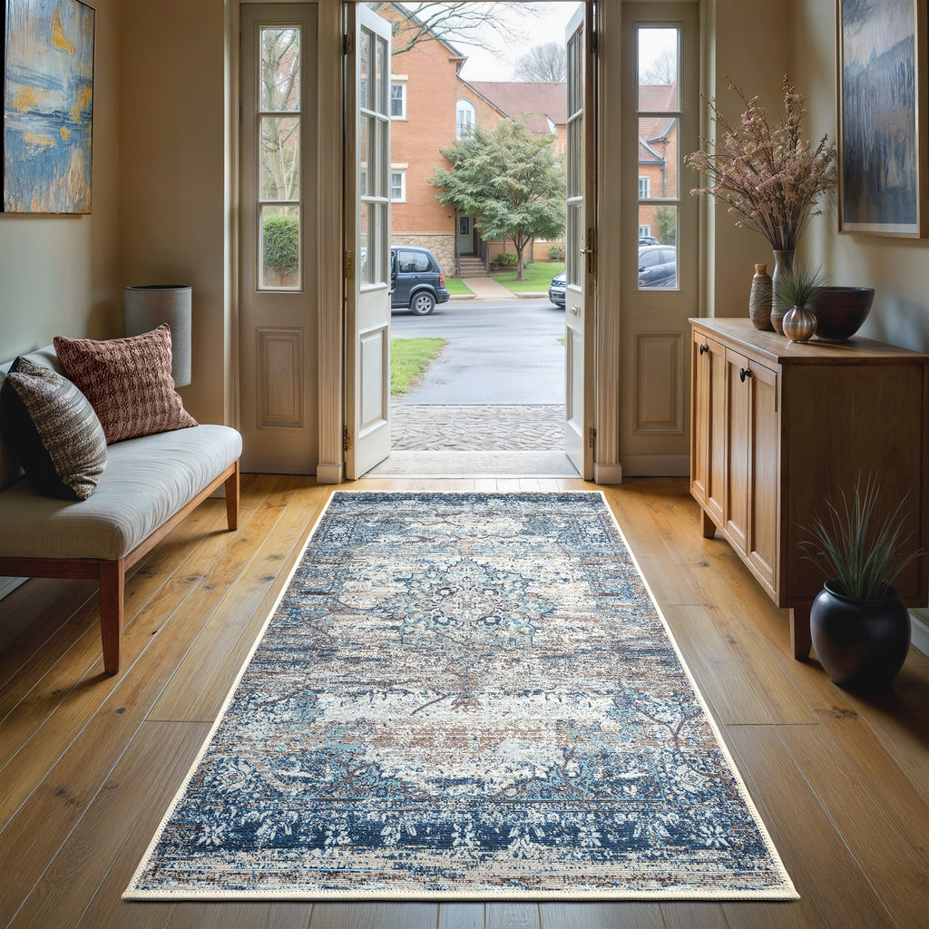 GLN Rugs Kumbet - Machine Washable Area Rug - Turkish Blue Home Rugs