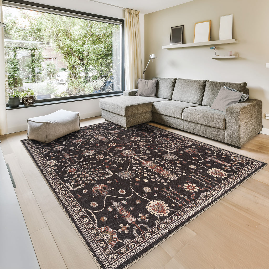 GLN Rugs Sumer - Machine Washable Area Rug - Turkish Black Home Rugs