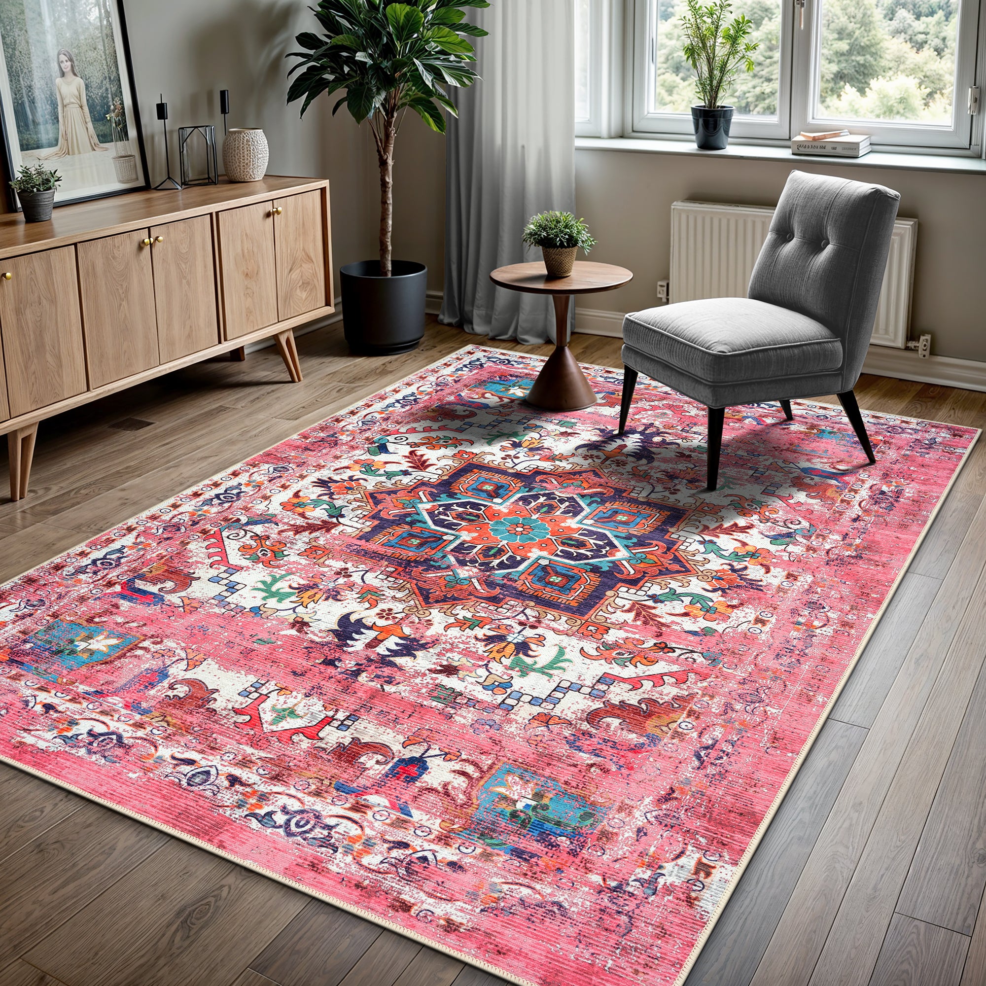 GLN Rugs Serik - Machine Washable Area Rug - Turkish Pink Home Rugs