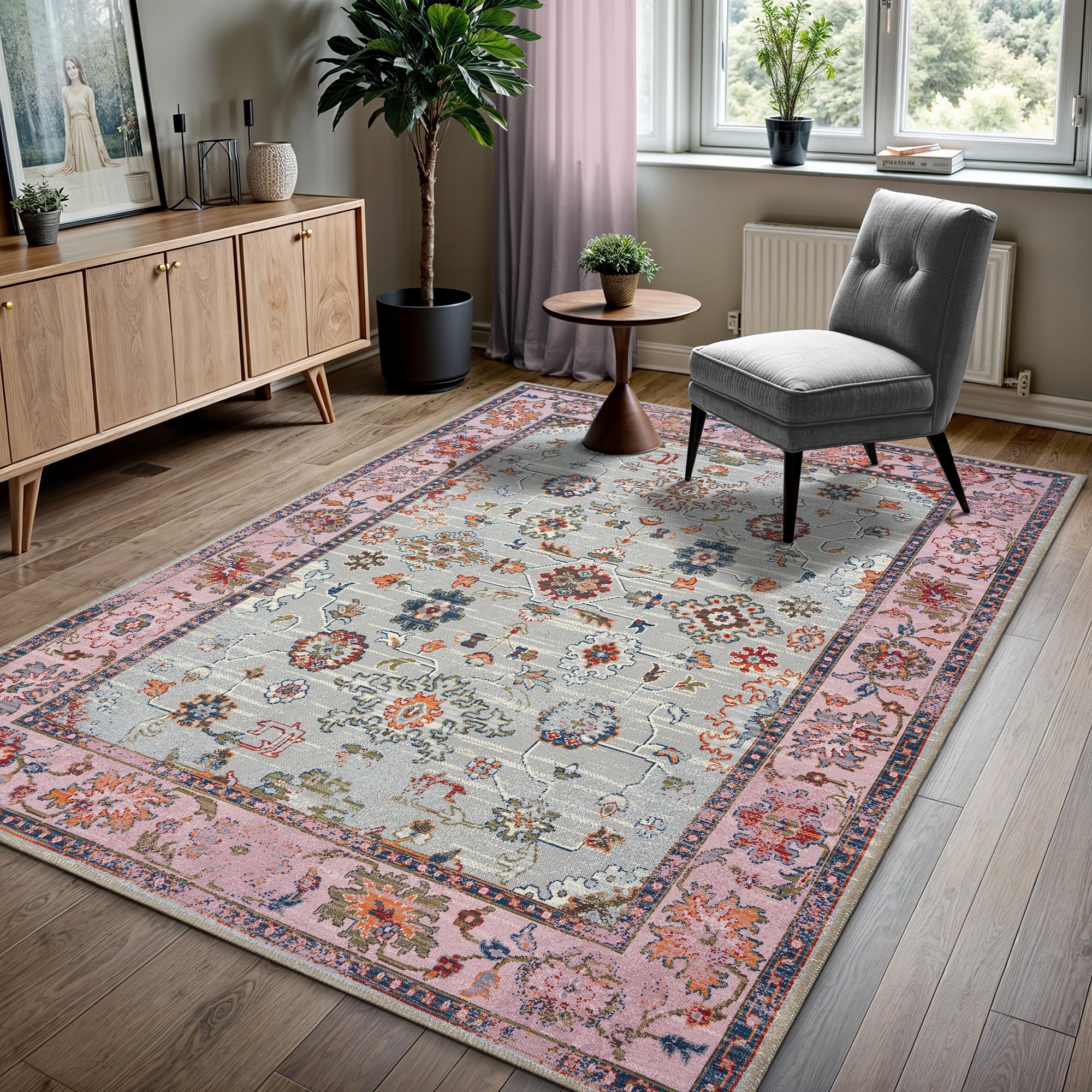 GLN Rugs Ayder - Machine Washable Area Rug - Turkish Pink Home Rugs