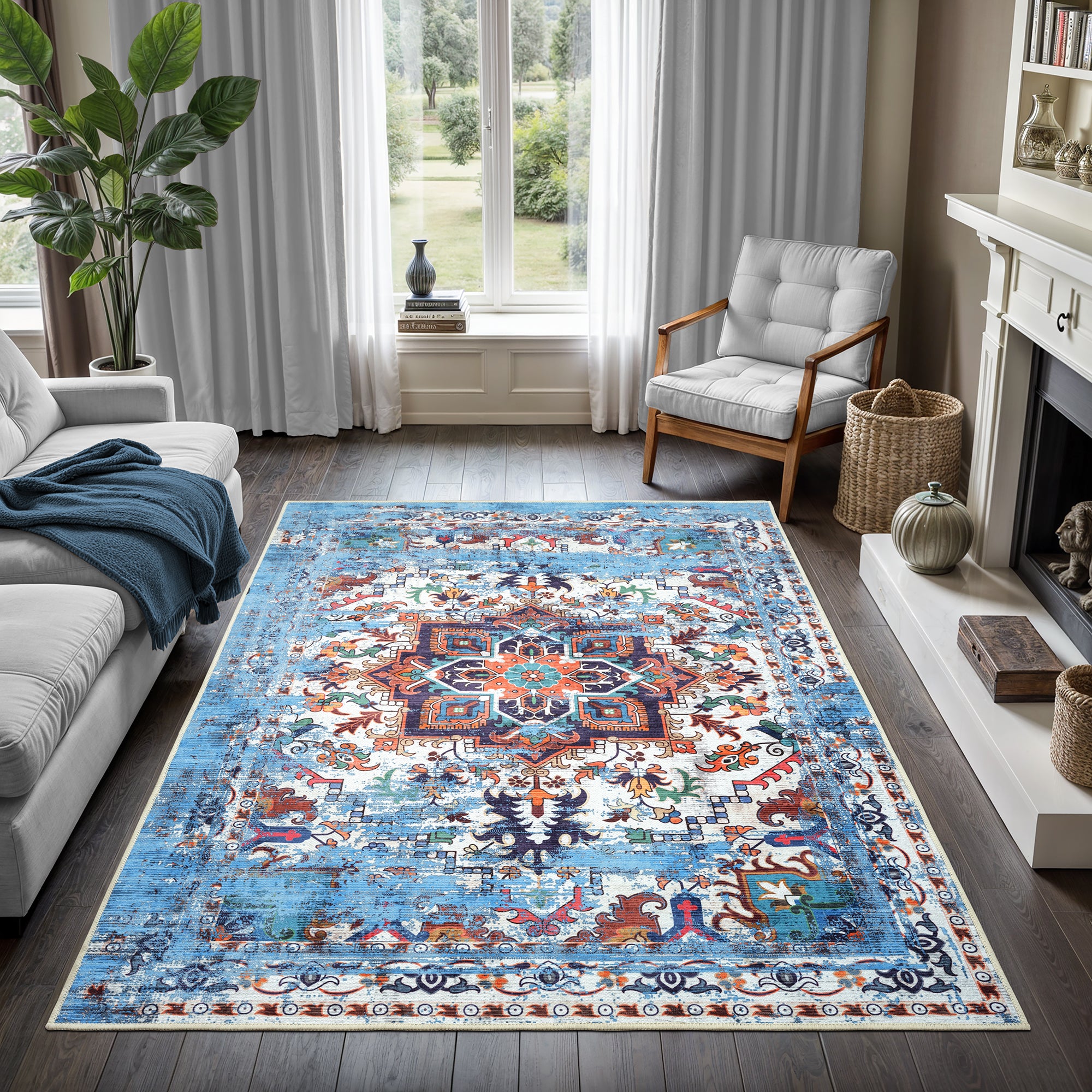 GLN Rugs Narli - Machine Washable Area Rug - Turkish Blue Home Rugs