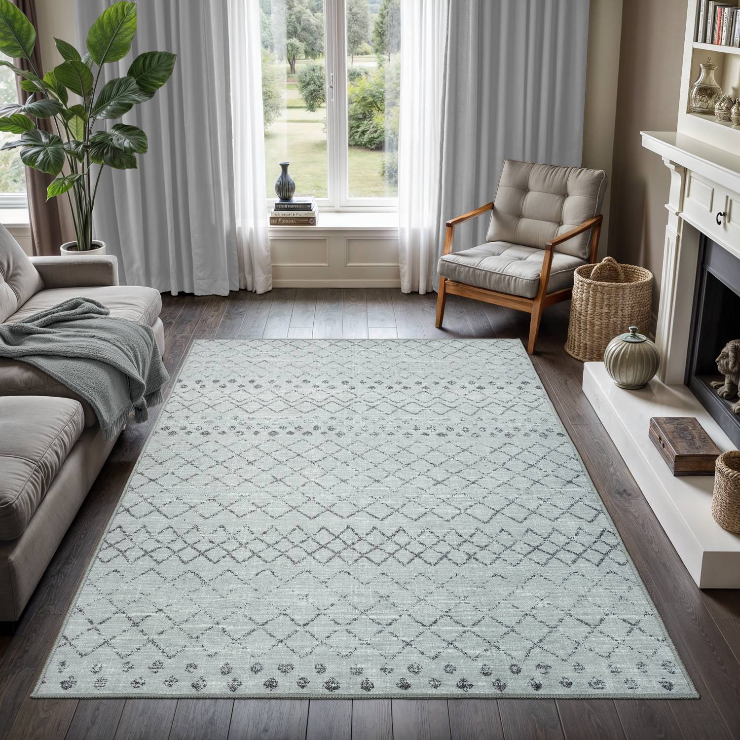 GLN Rugs Timgad - Machine Washable Area Rug - Gray Modern Home Rugs