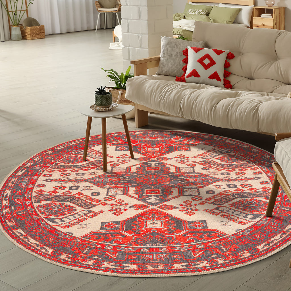 GLN Rugs Sparta - Machine Washable Area Rug - Turkish Red/Black Home Rugs